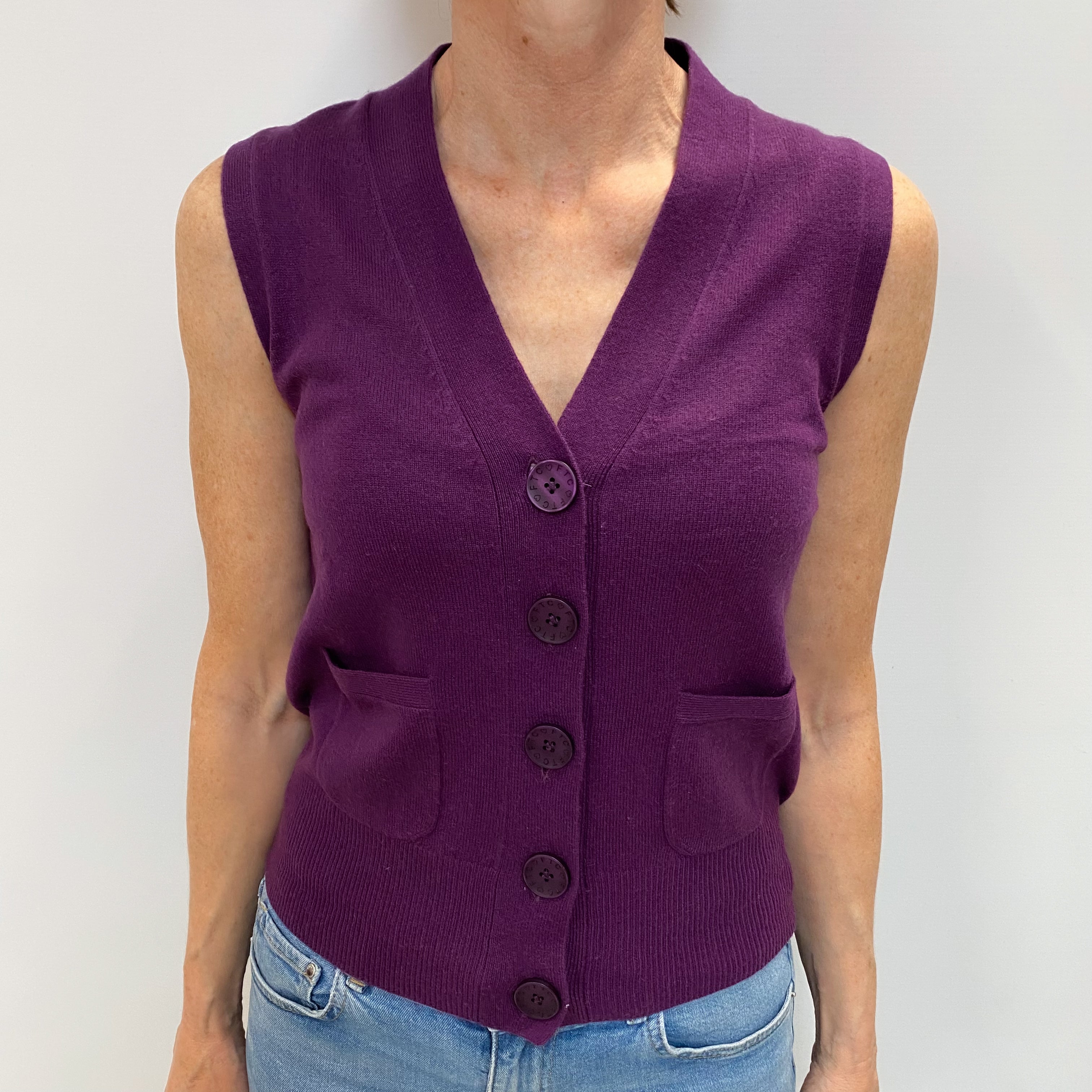 Viola Purple Cashmere V Neck Short Sleeved Cardigan Small