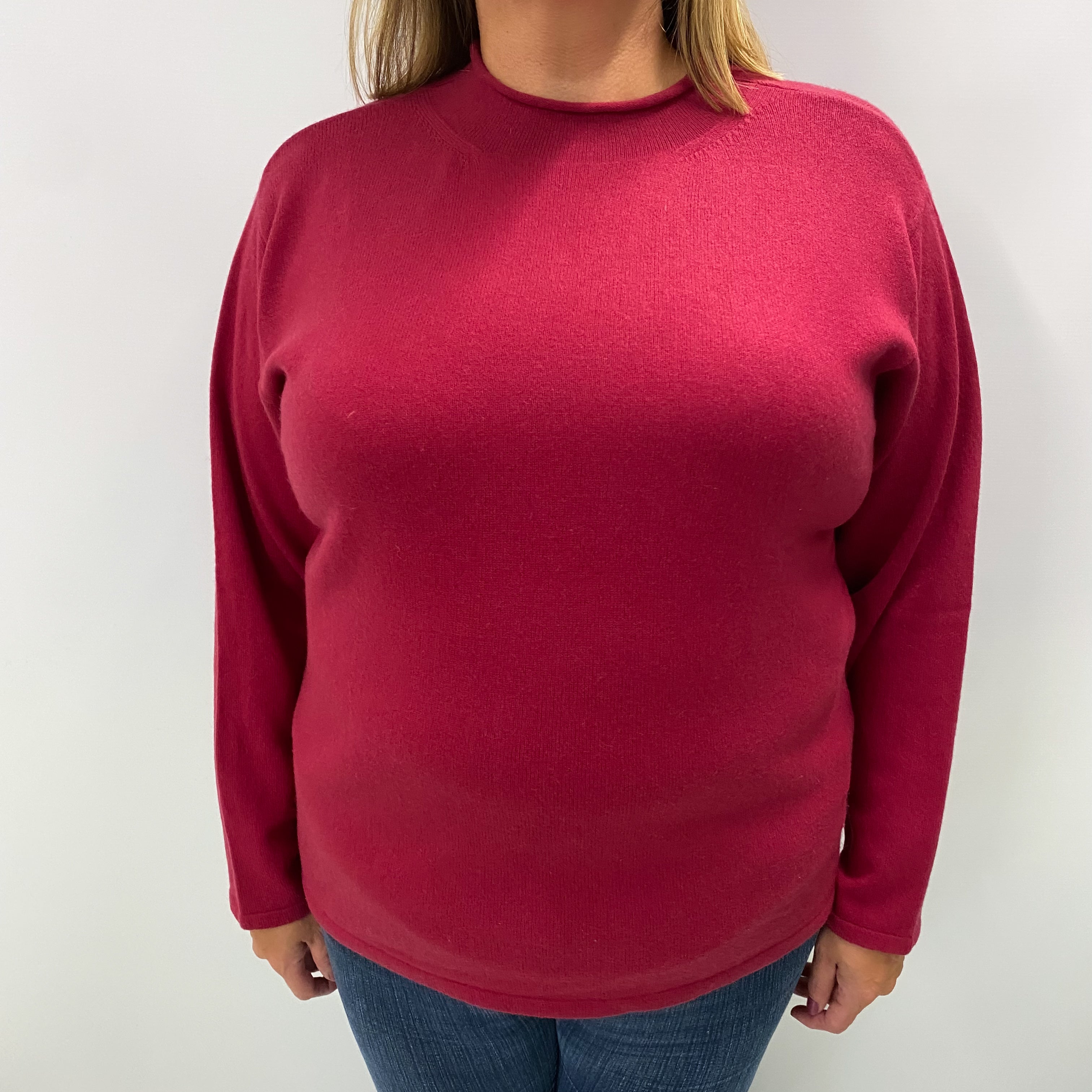 Raspberry Red Cashmere Turtle Neck Jumper Extra Large