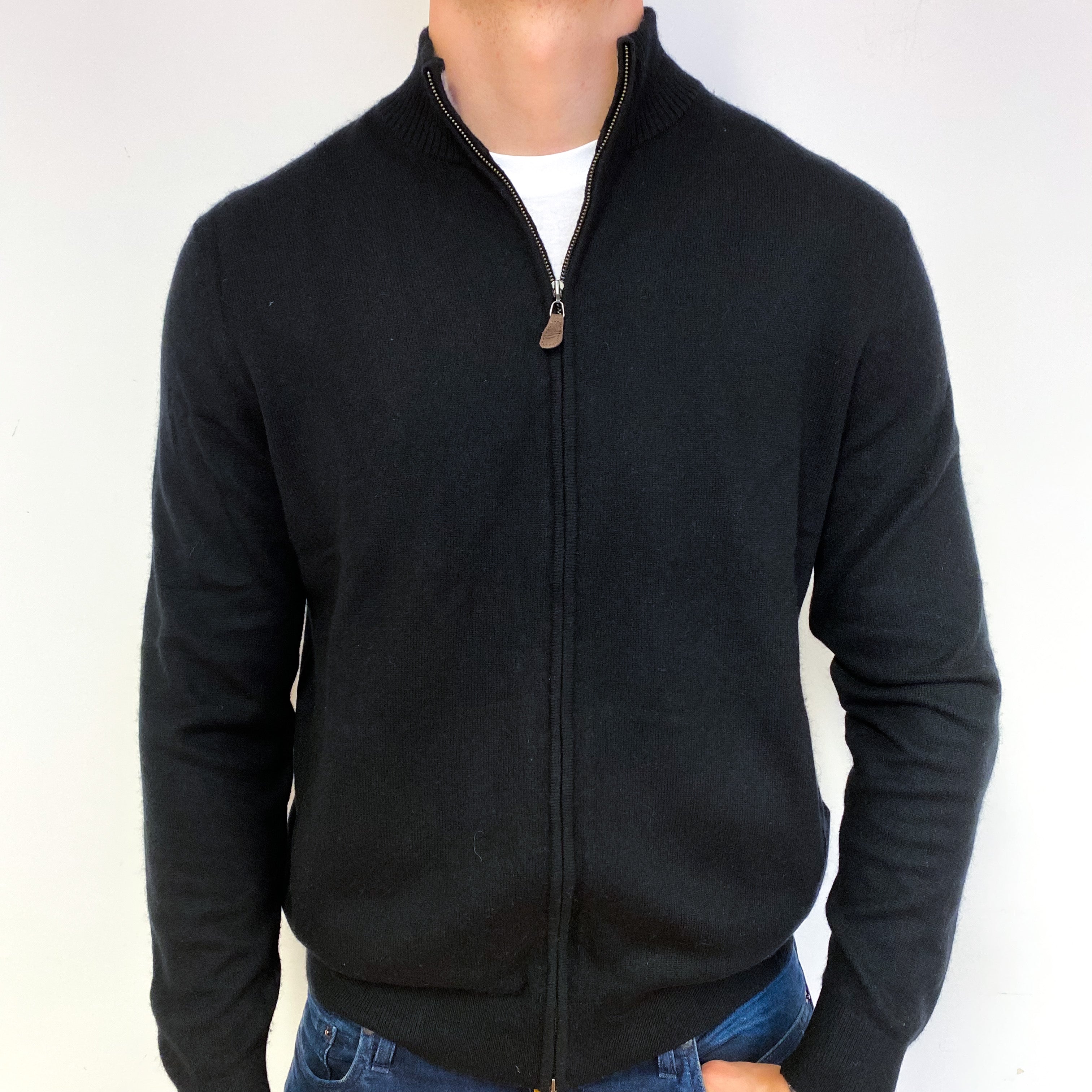 Men's Black Cashmere 1/4 Zip Jumper Extra Large