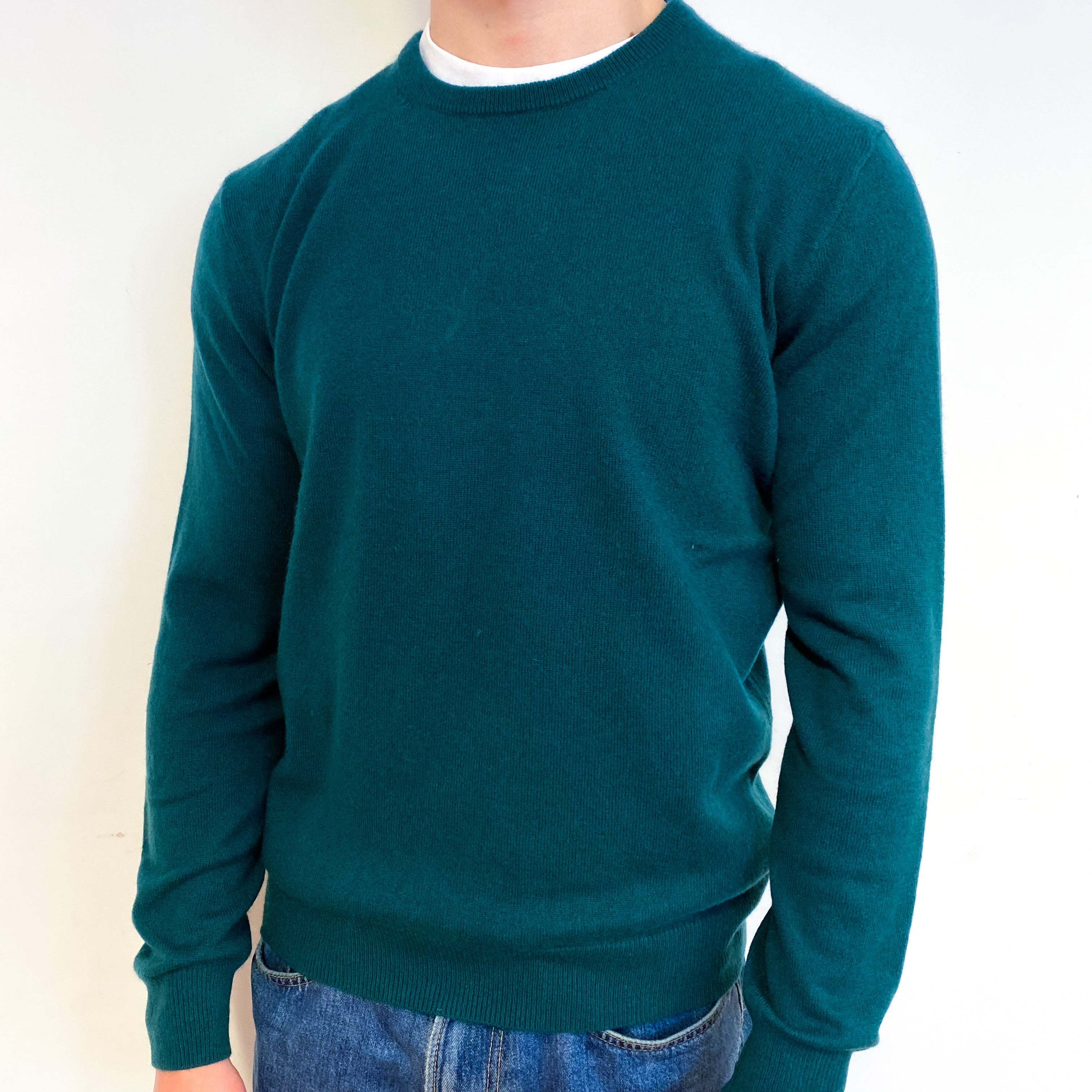 Men's Forest Green Cashmere Crew Neck Jumper Small