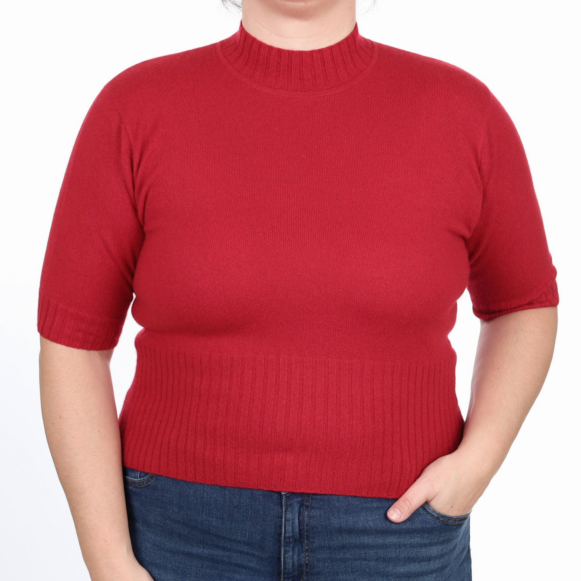 Crimson Red Cashmere Short Sleeve Turtle Neck Jumper Large