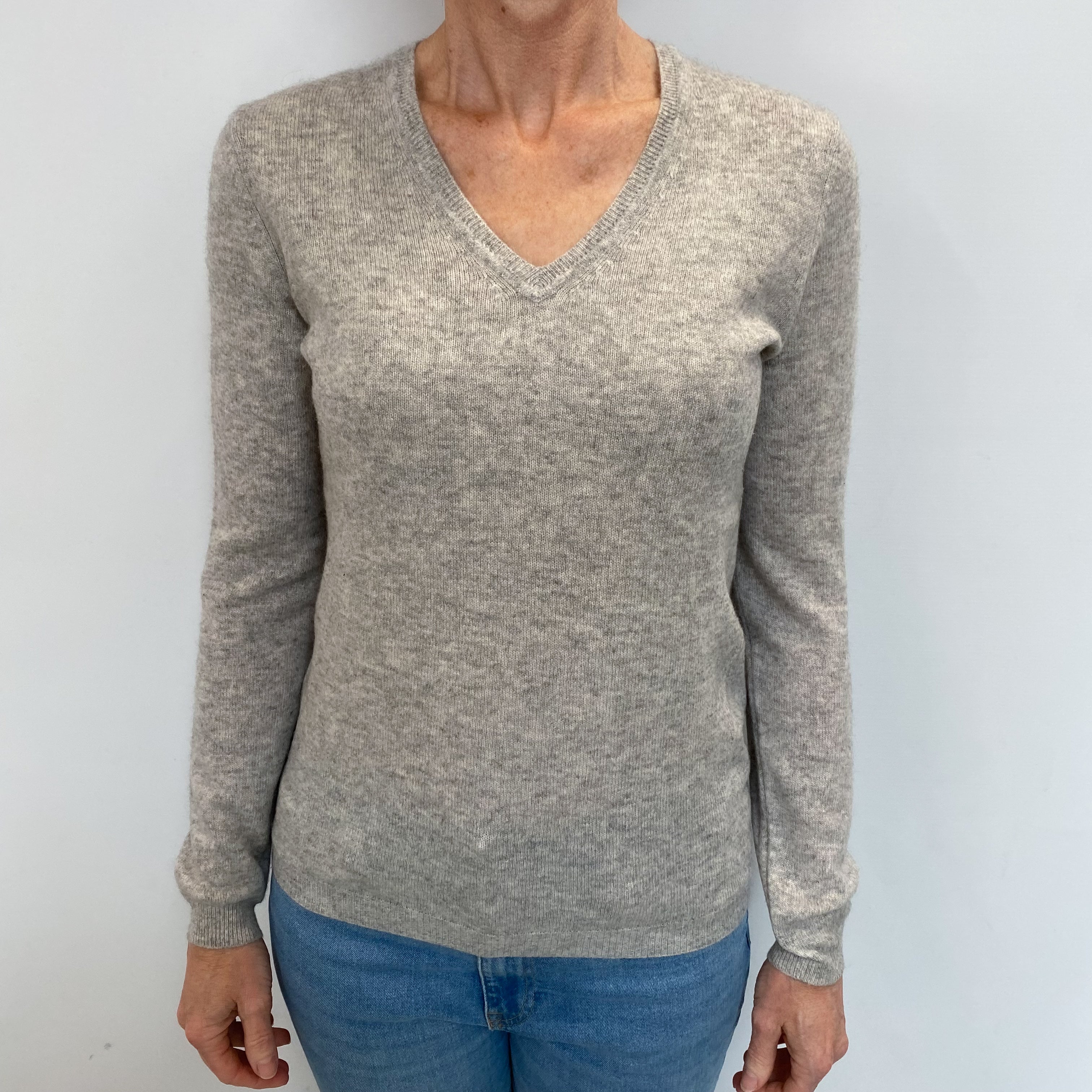 Smoke Grey Cashmere V Neck Jumper Small