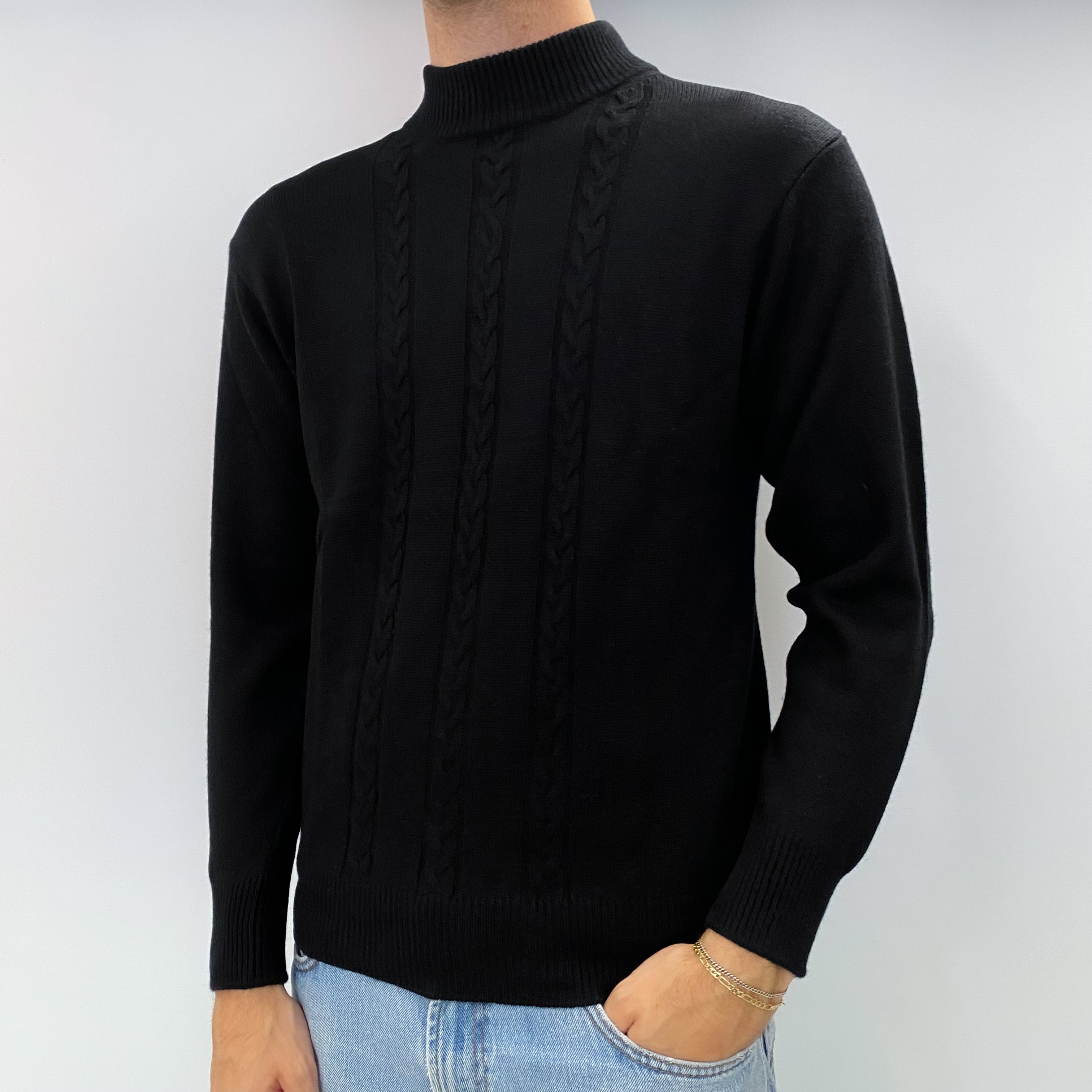 Men's Black Cashmere Turtle Neck Jumper Medium