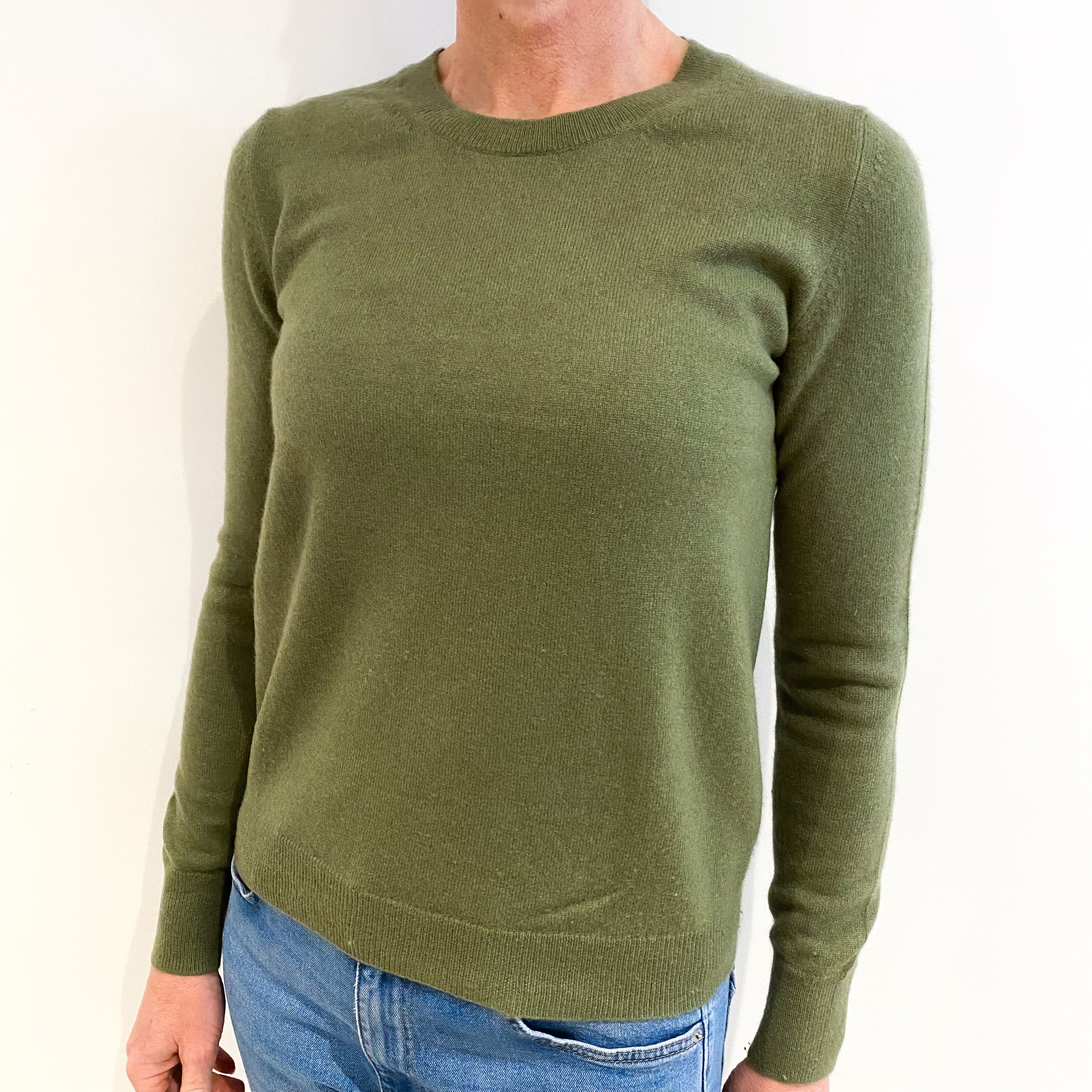 Olive Green Cashmere Crew Neck Jumper Small