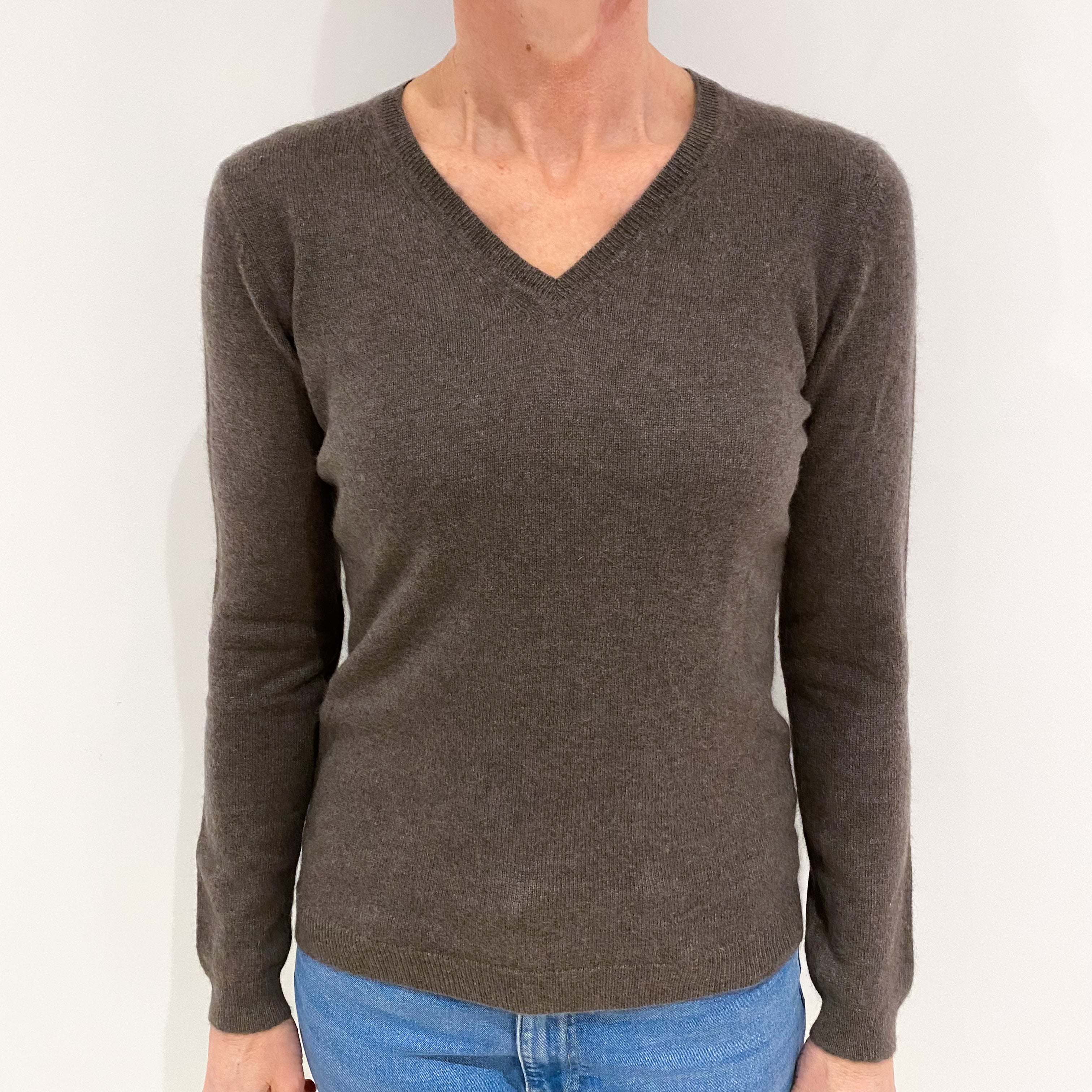 Donkey Brown Cashmere V Neck Jumper Small