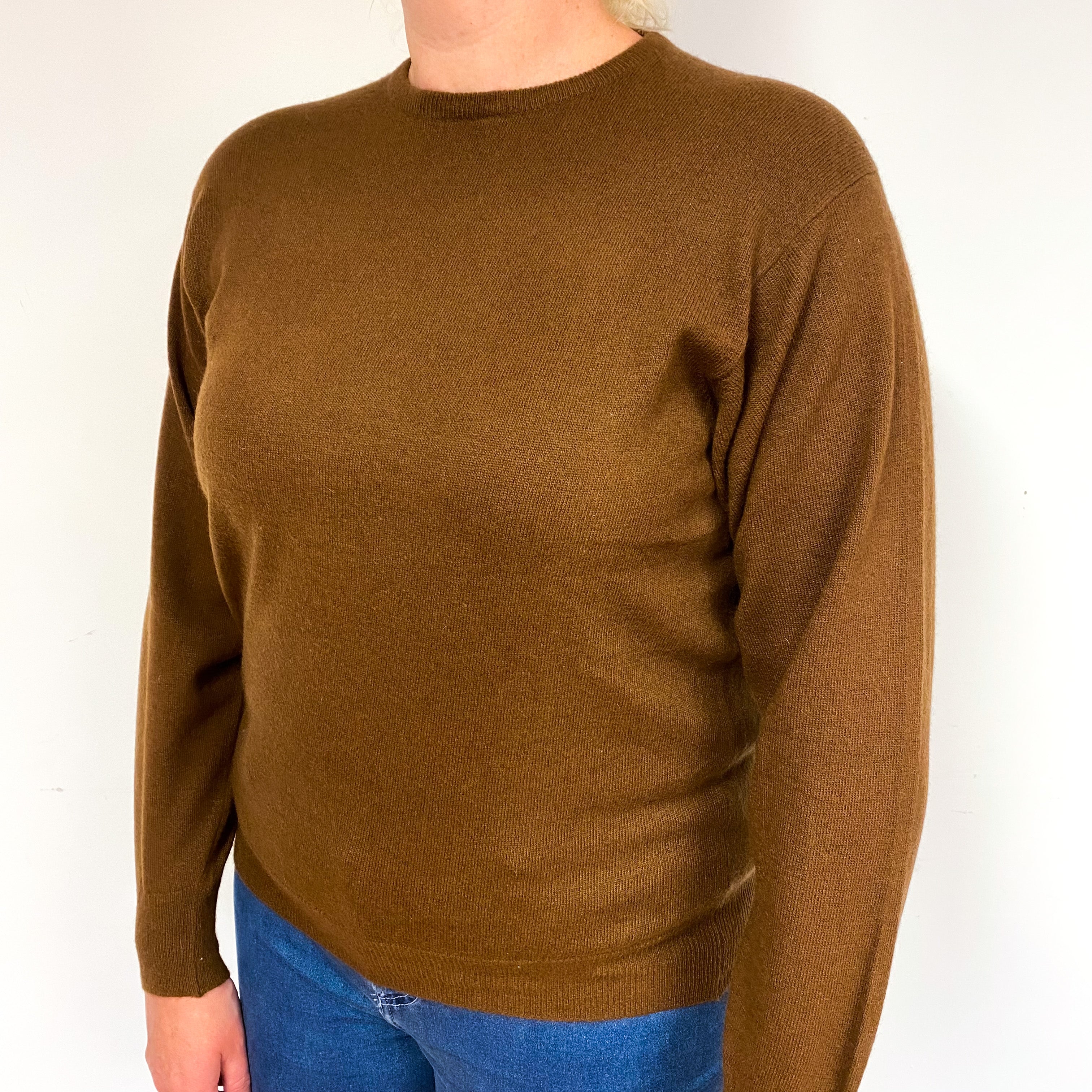 Scottish Cinnamon Brown Cashmere Crew Neck Jumper Large