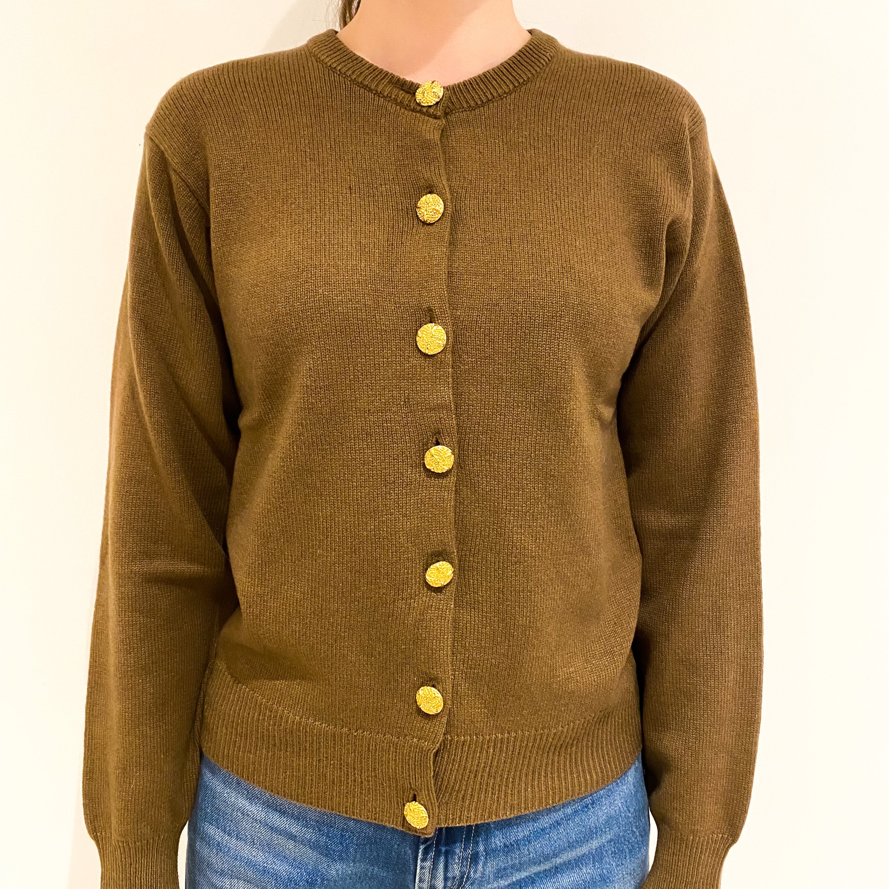 Vintage Toffee Brown Cashmere Crew Neck Cardigan Extra Small