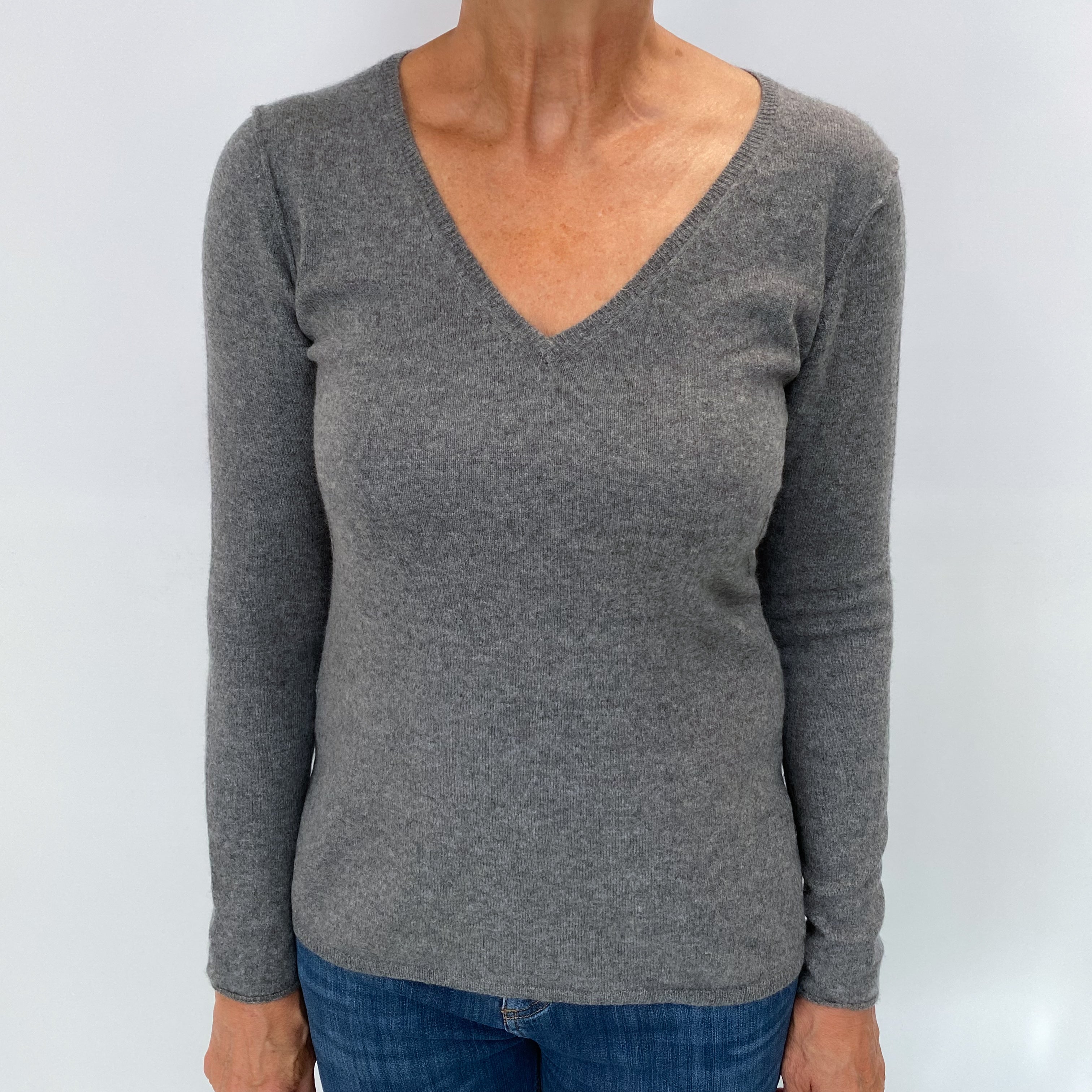 Slate Grey Cashmere V Neck Jumper Medium