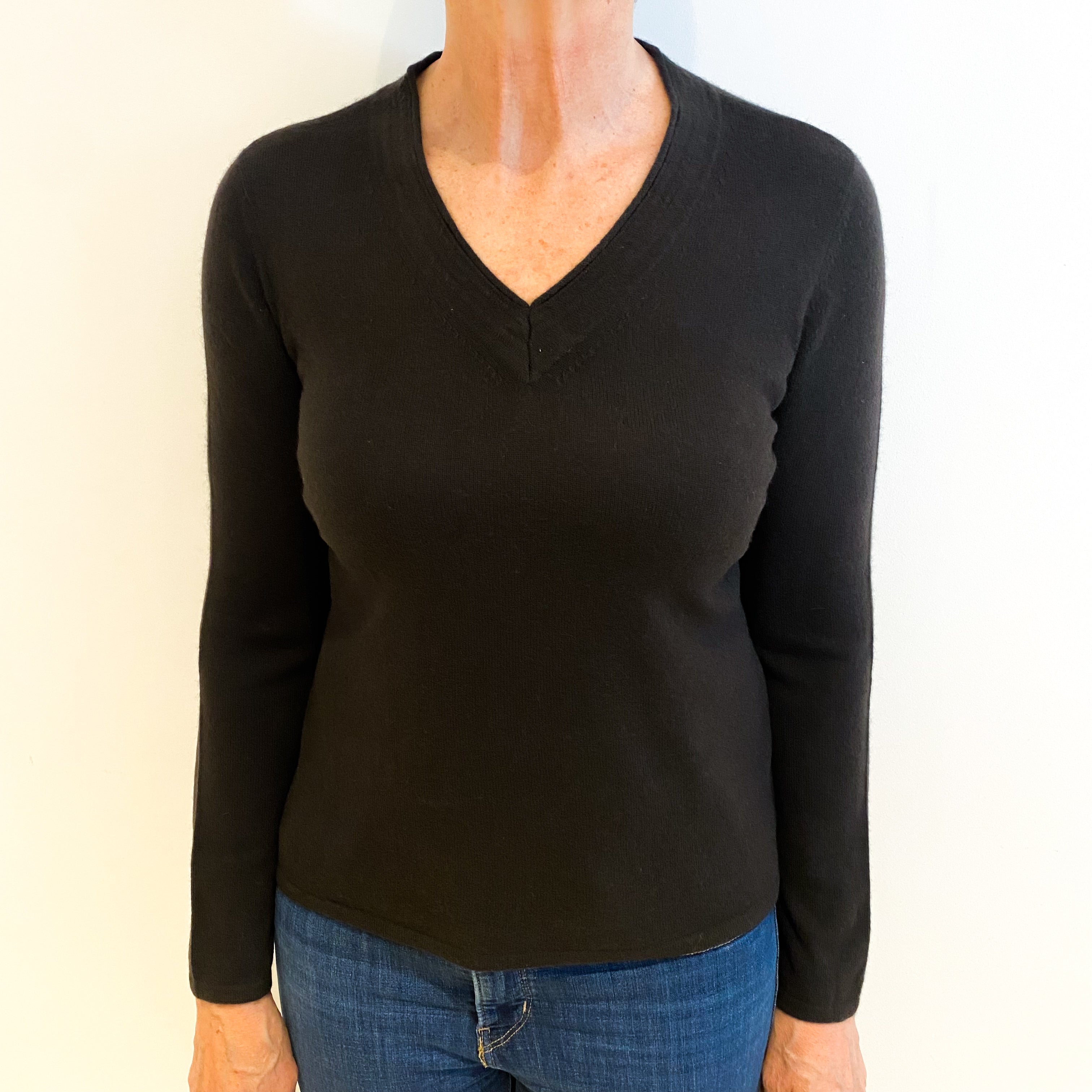 Black Cashmere V Neck Jumper Medium