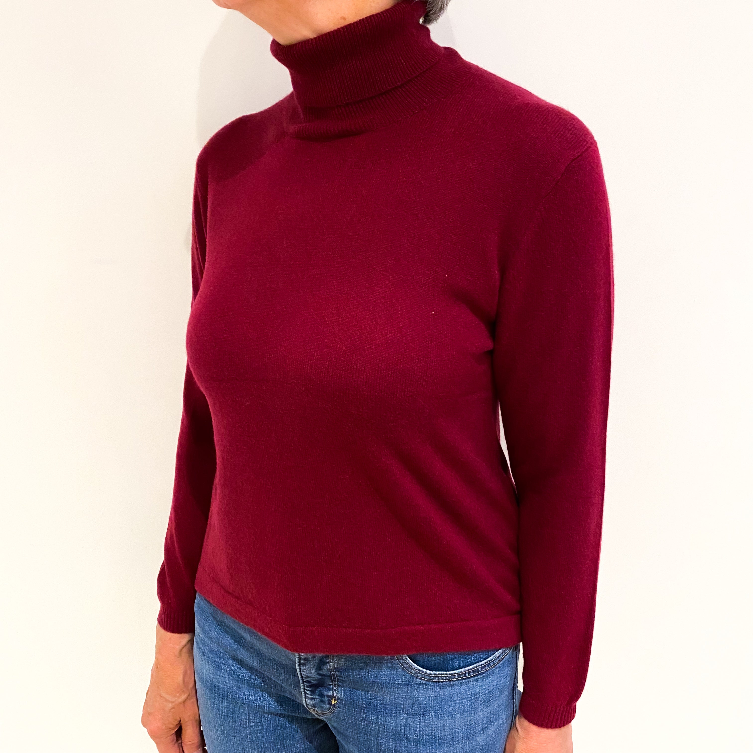 Wine Red Cashmere Polo Neck Jumper Medium