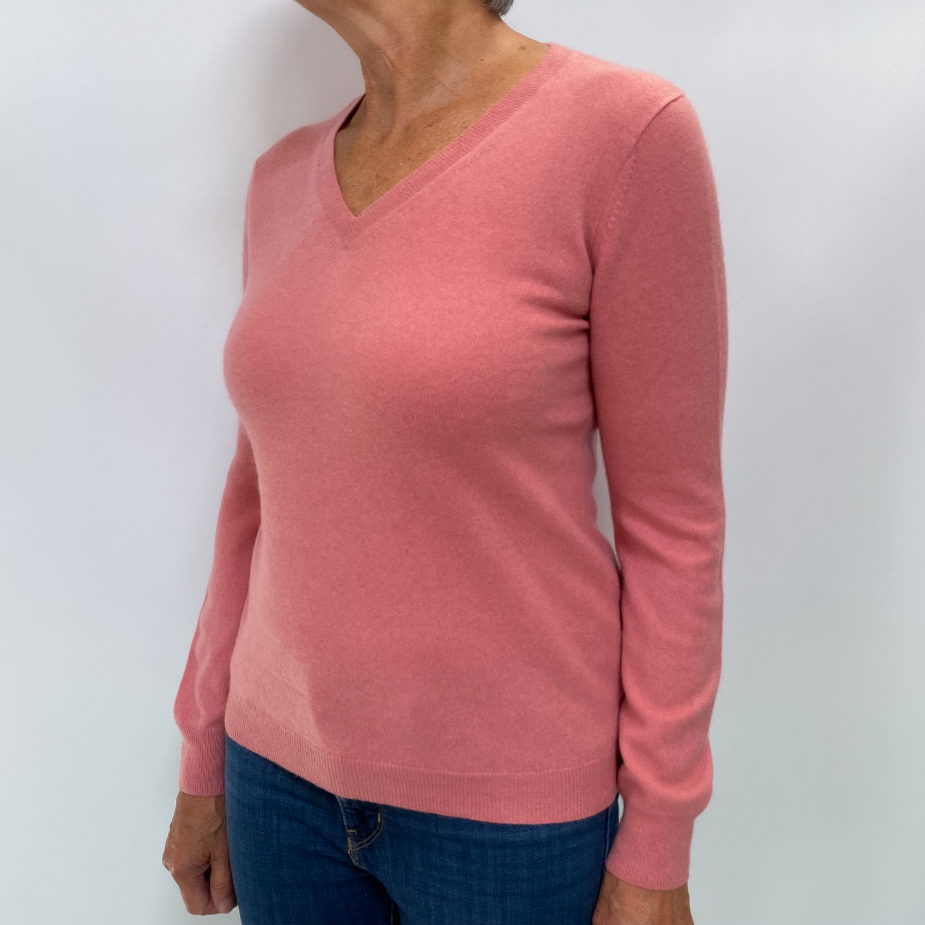 Blush Pink Cashmere V Neck Jumper Medium