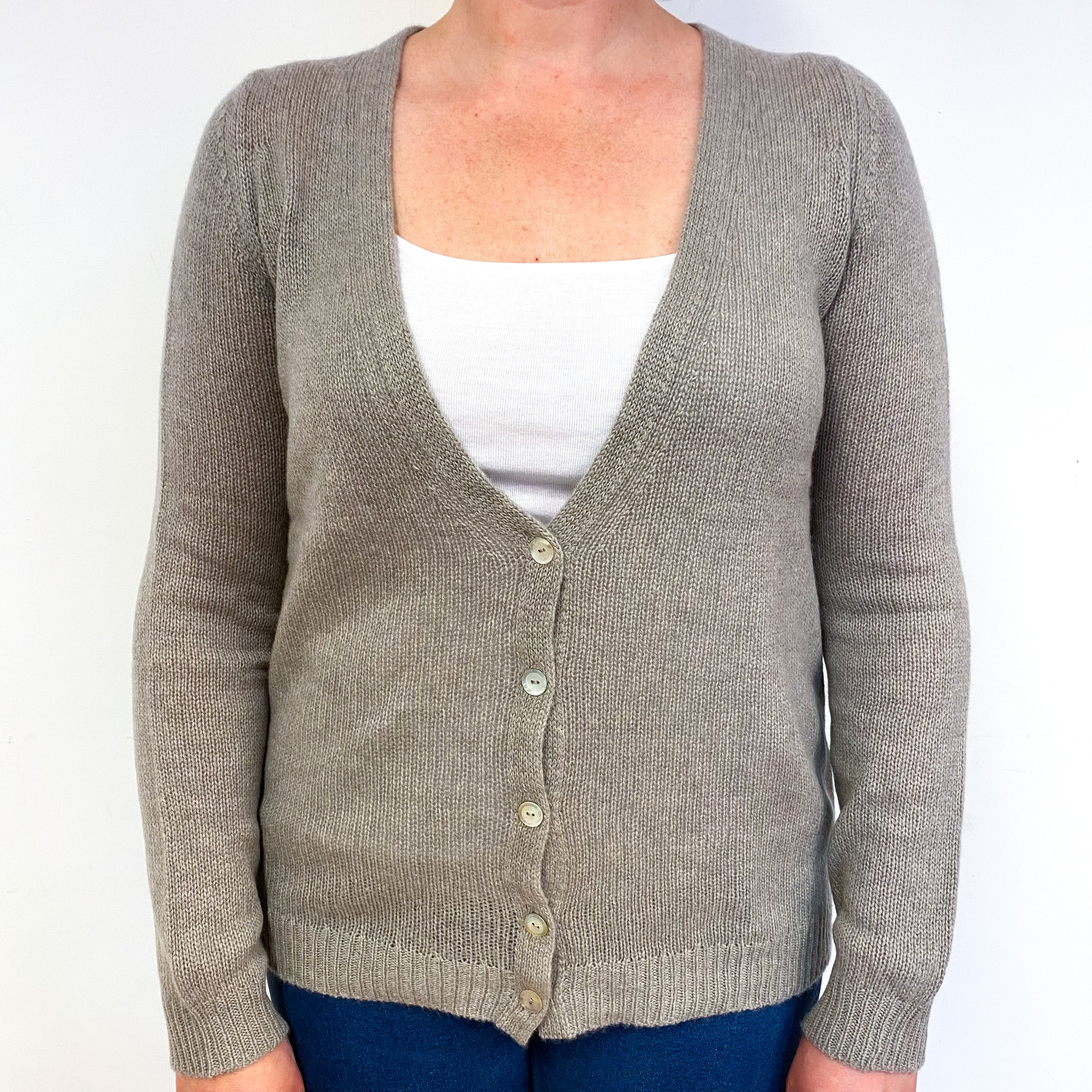 Scottish Mink Grey Lightweight Cashmere V-Neck Cardigan Large