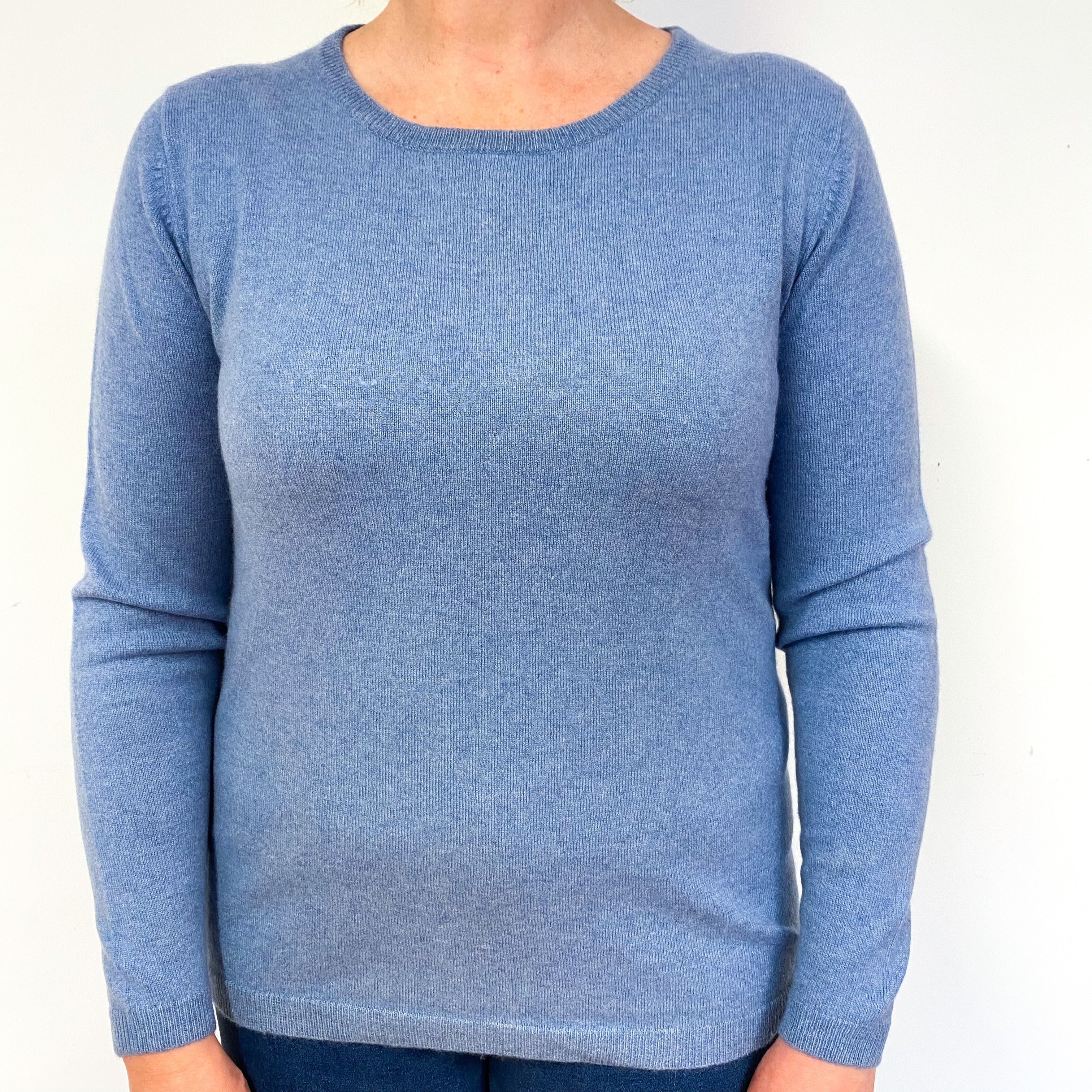 Pale Denim Blue Cashmere Crew Neck Jumper Large