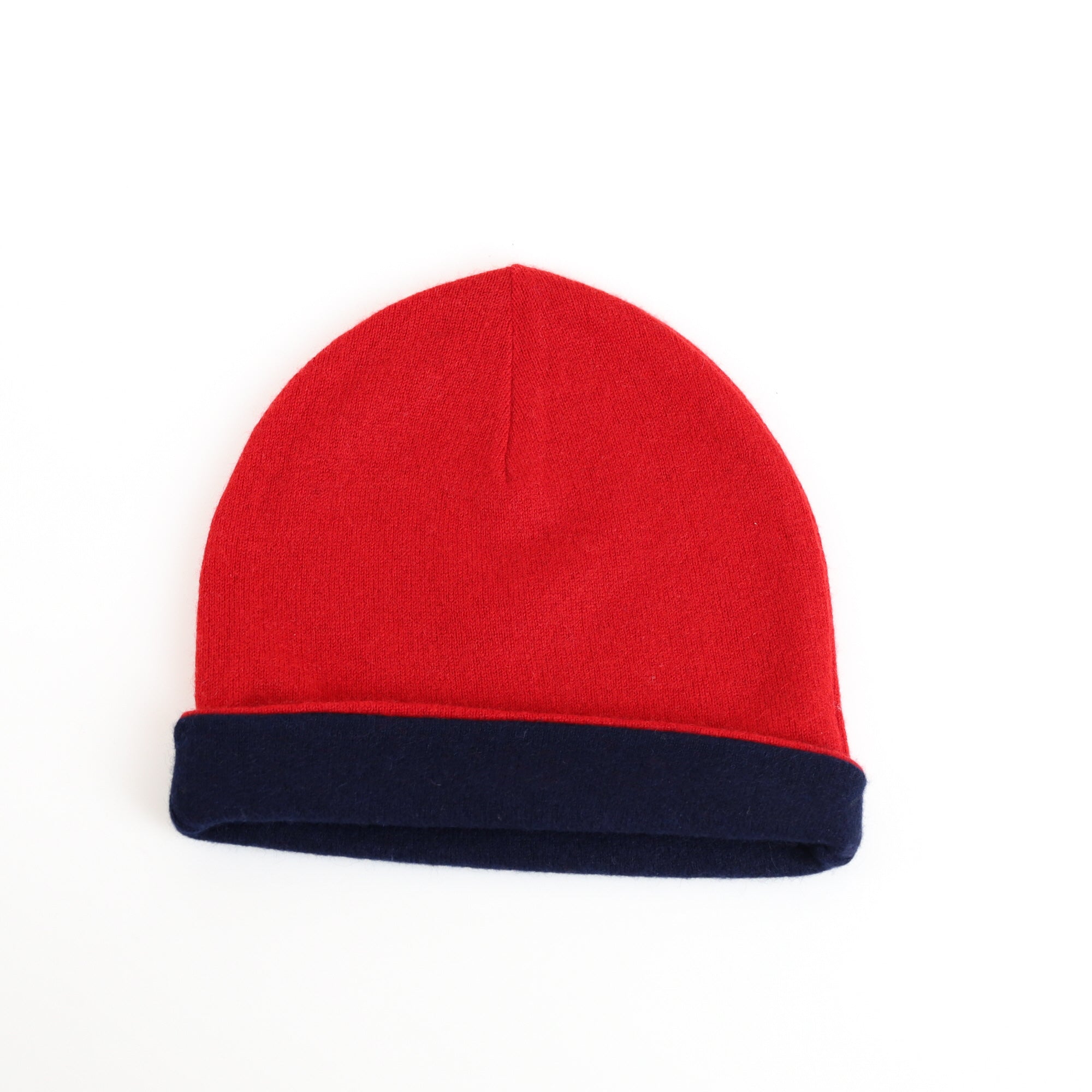 Red and Navy Cashmere Beanie Hat