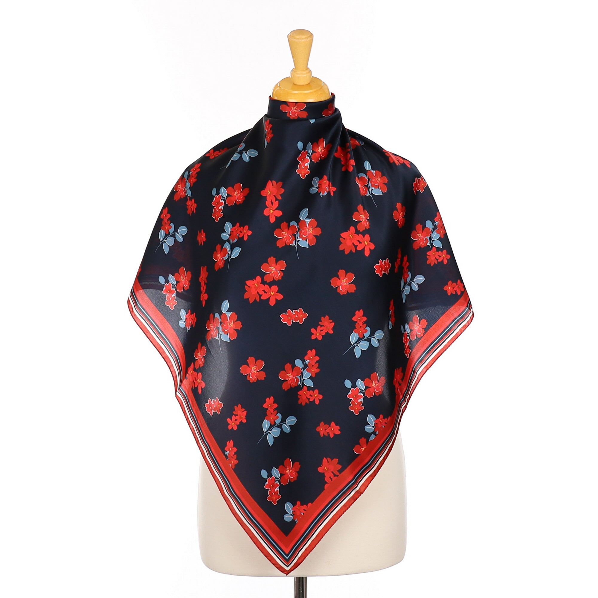 Immaculate Navy Blue and Red Floral Silk Scarf