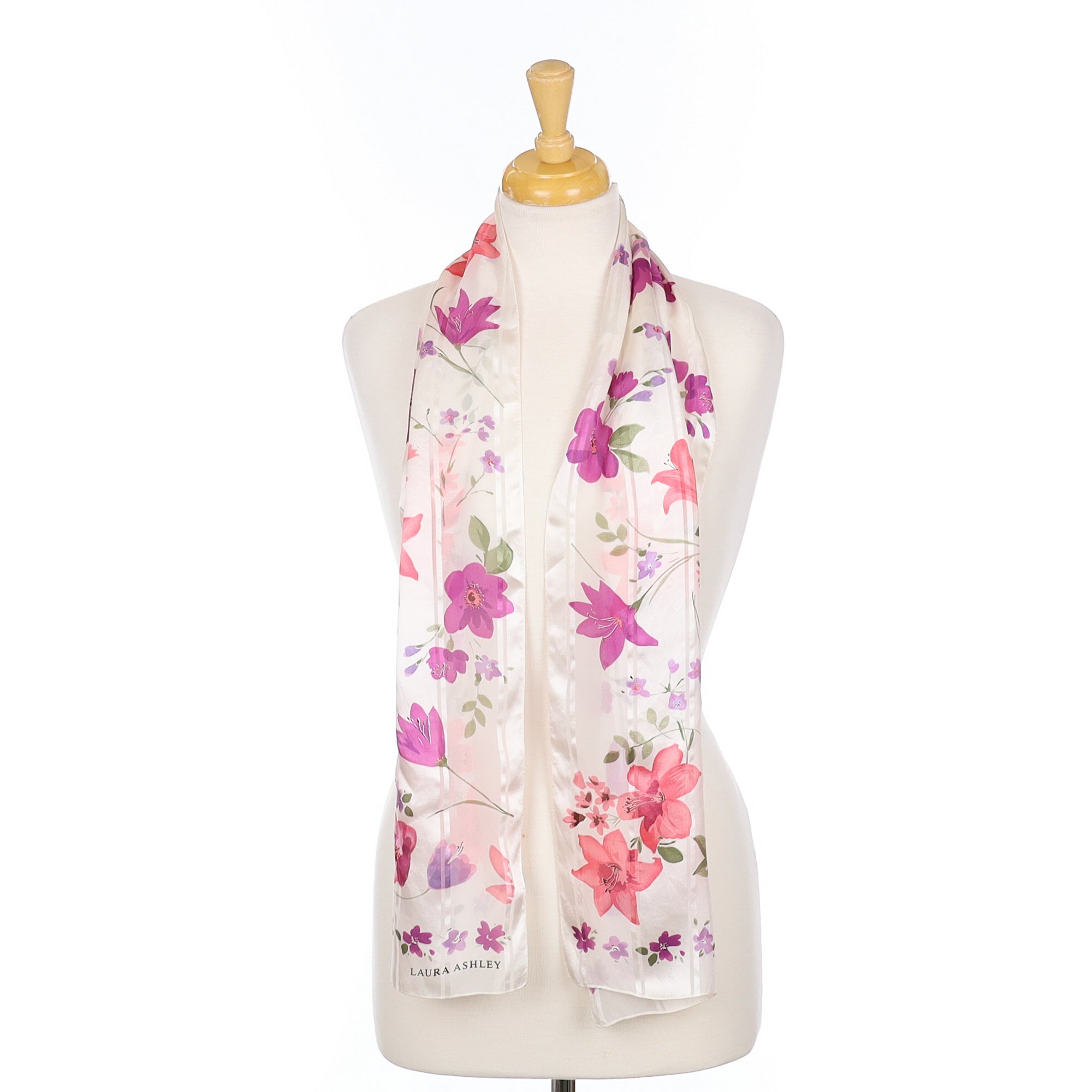 Laura Ashley Long Cream Floral Silk Scarf