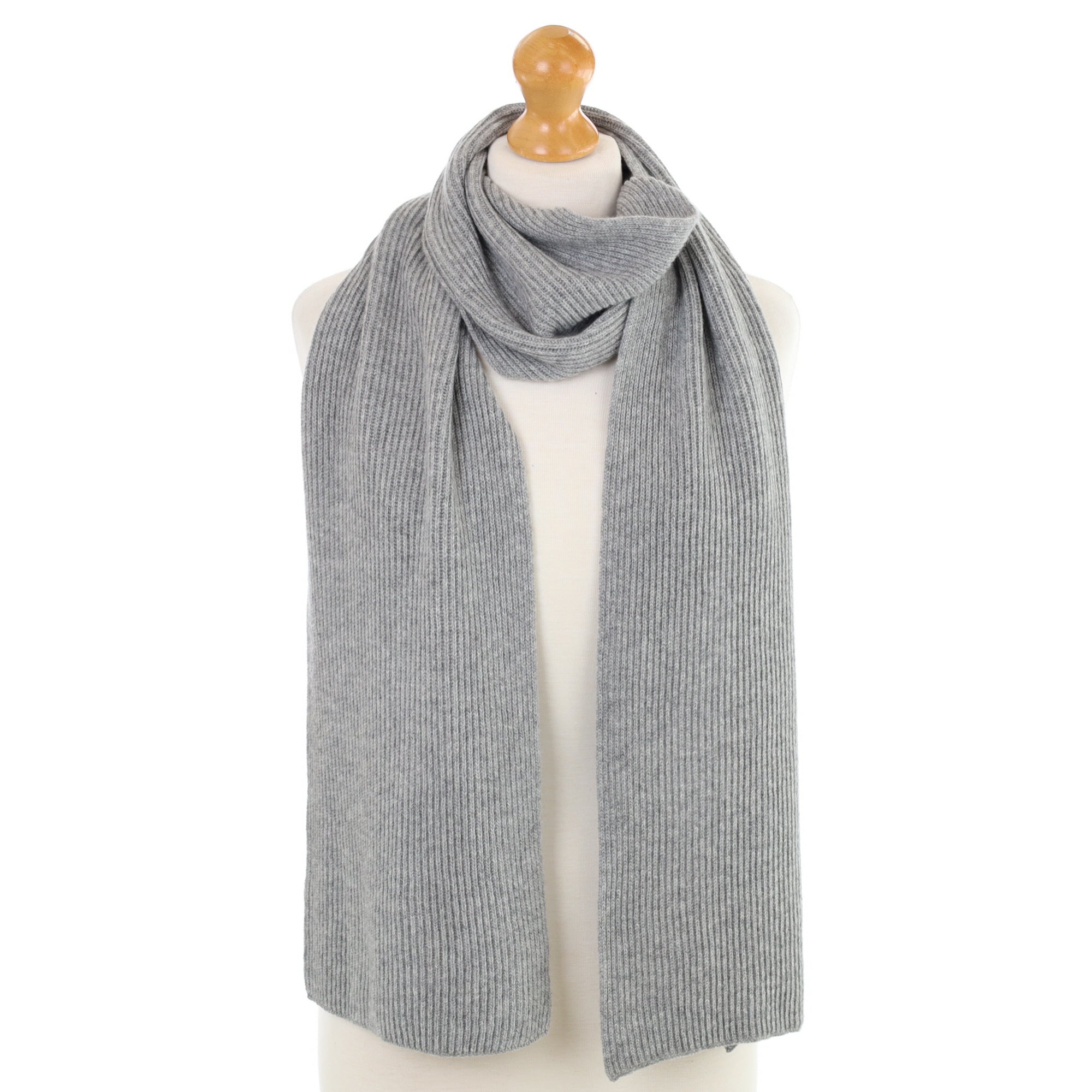 Brand New Scottish Ash Grey Rib Cashmere Scarf