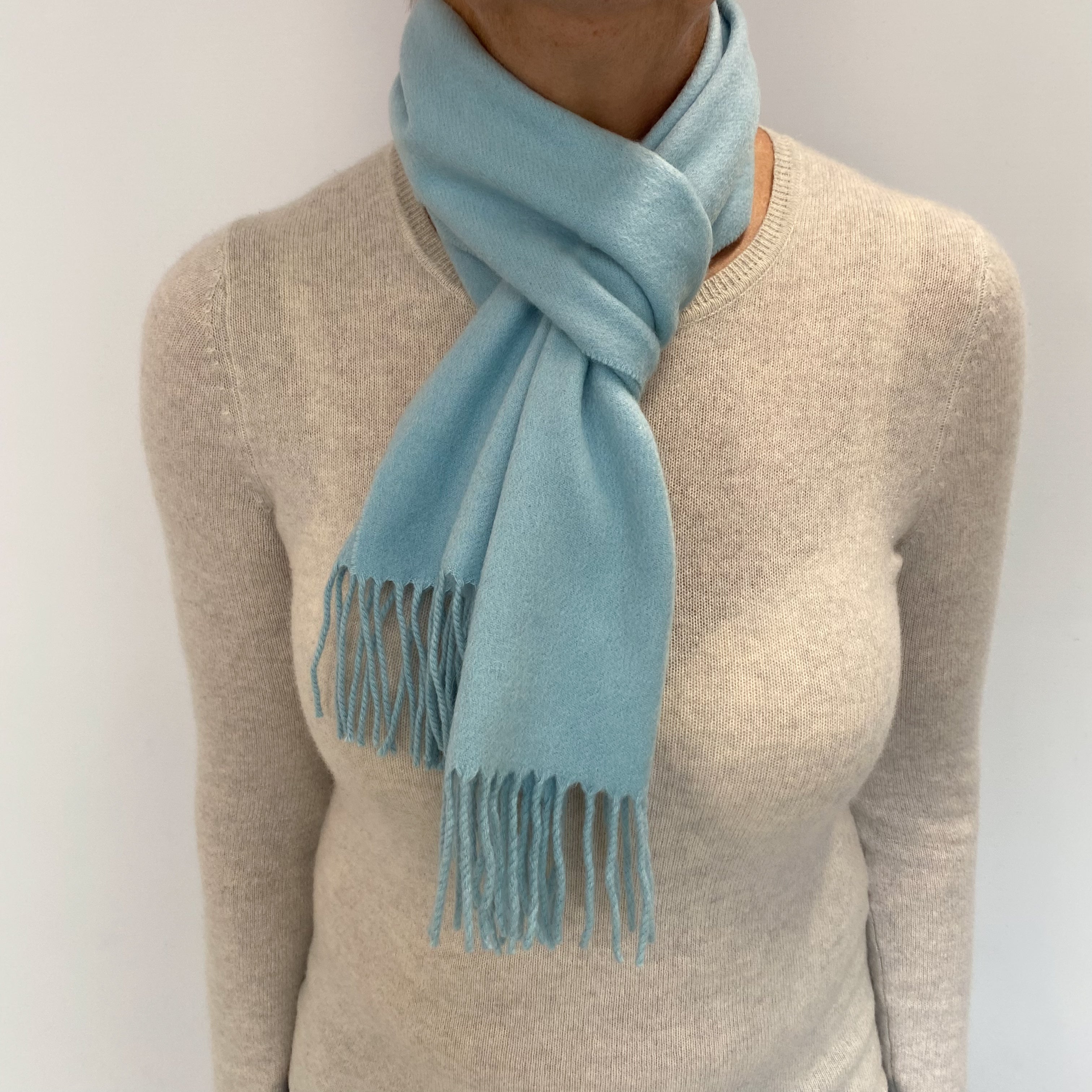 Opal Blue Cashmere Woven Fringed Scarf