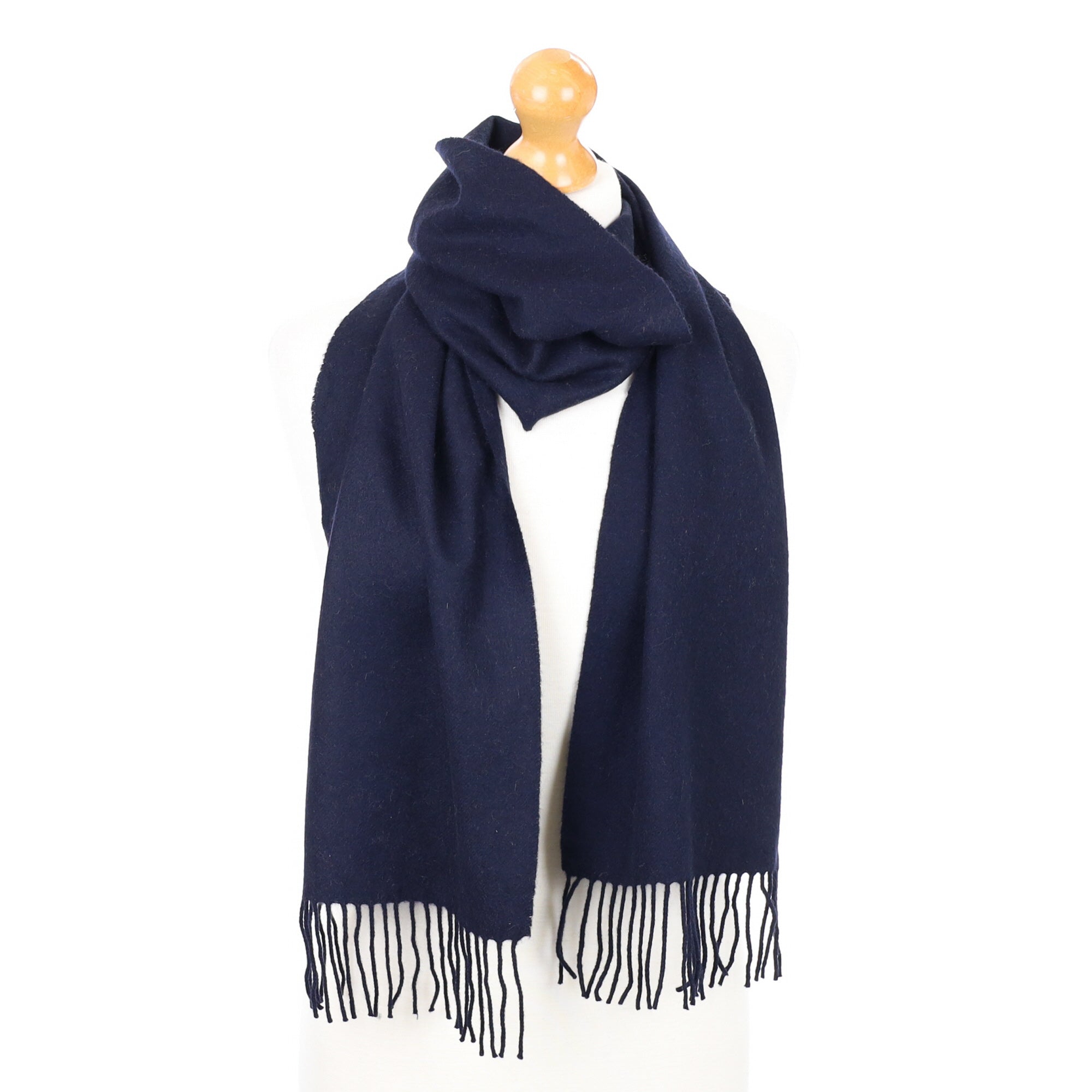 Midnight Navy Fringed Cashmere Woven Scarf