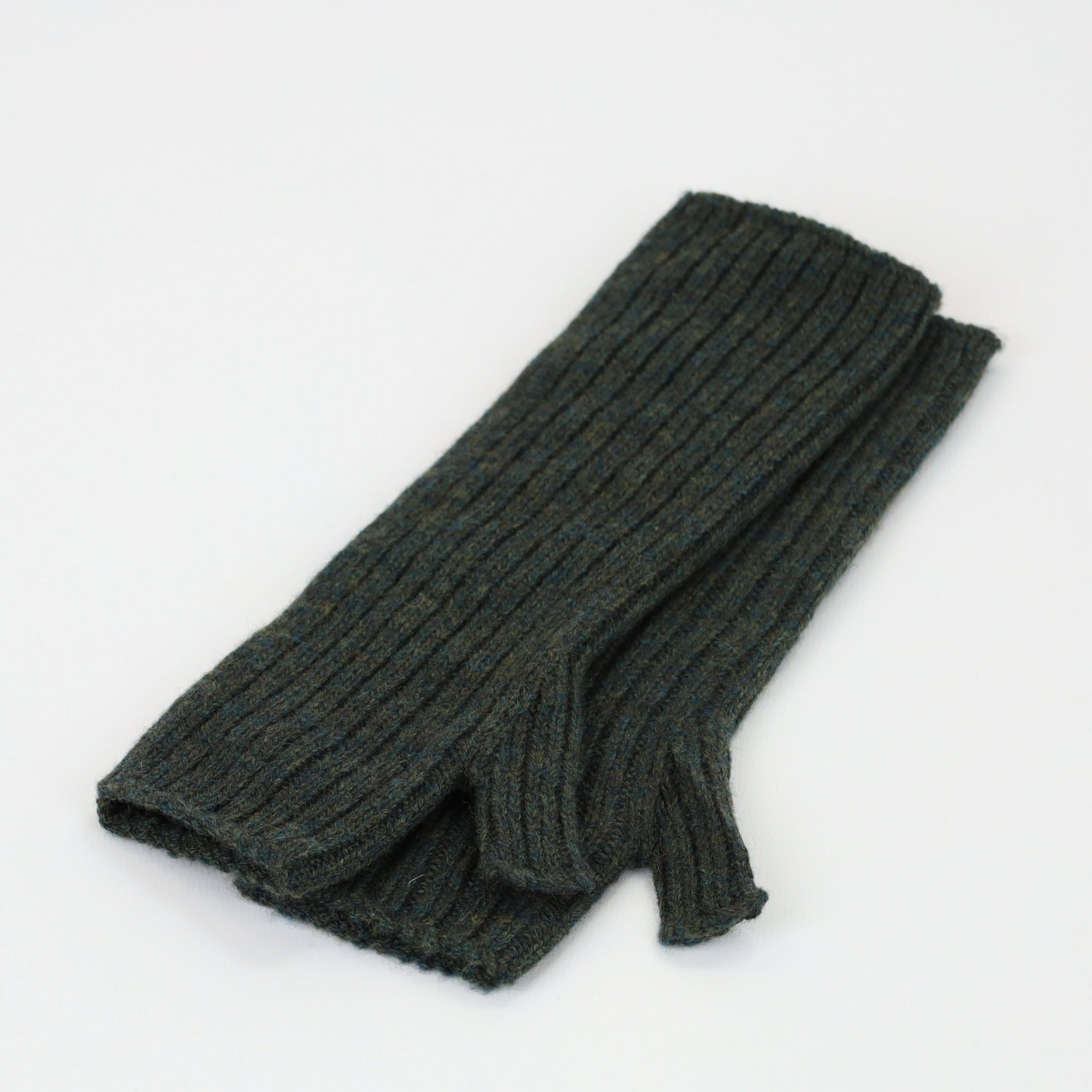 Brand New Scottish Army Green Ribbed Cashmere Fingerless Gloves