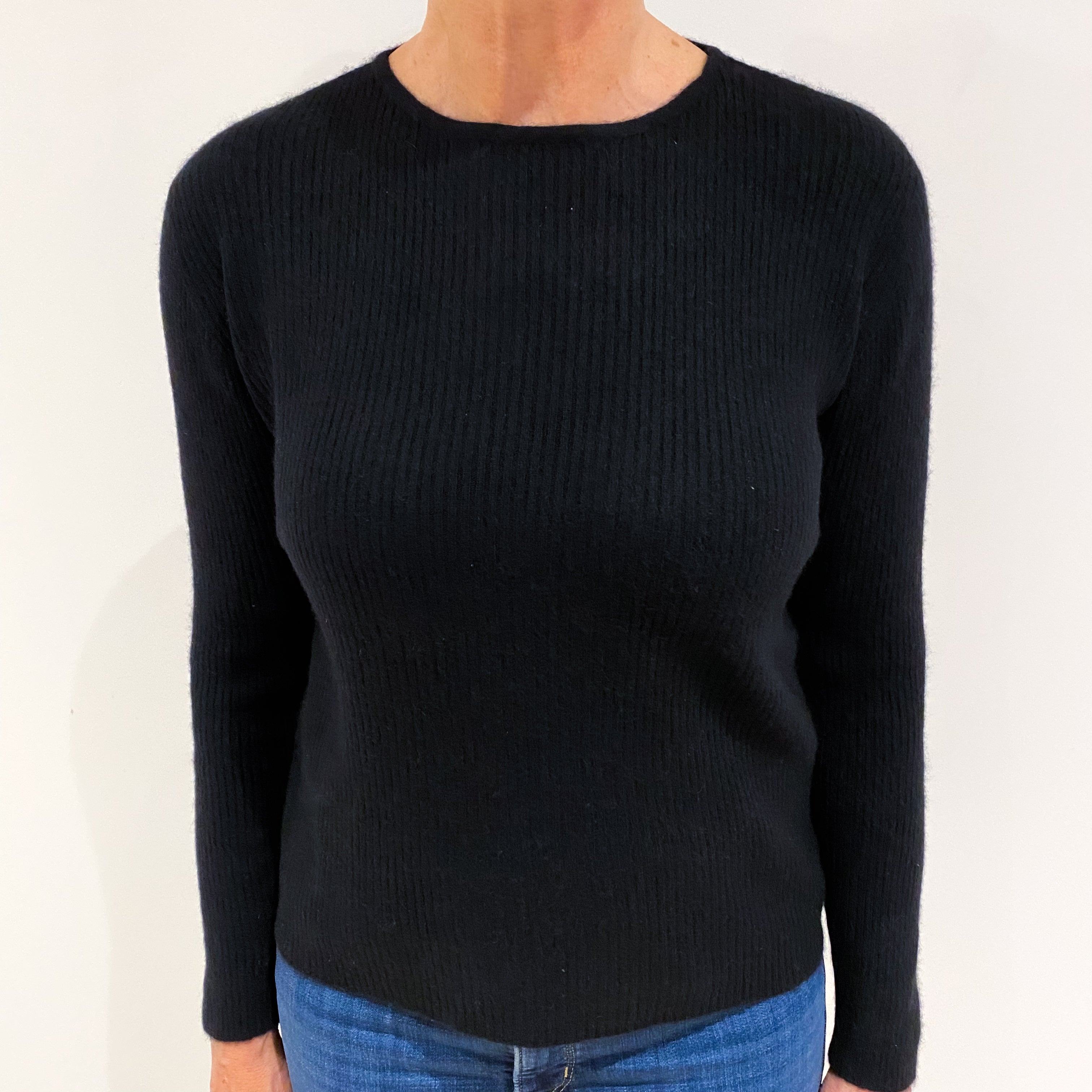 Black Rib Cashmere Crew Neck Generous Fit Jumper Medium