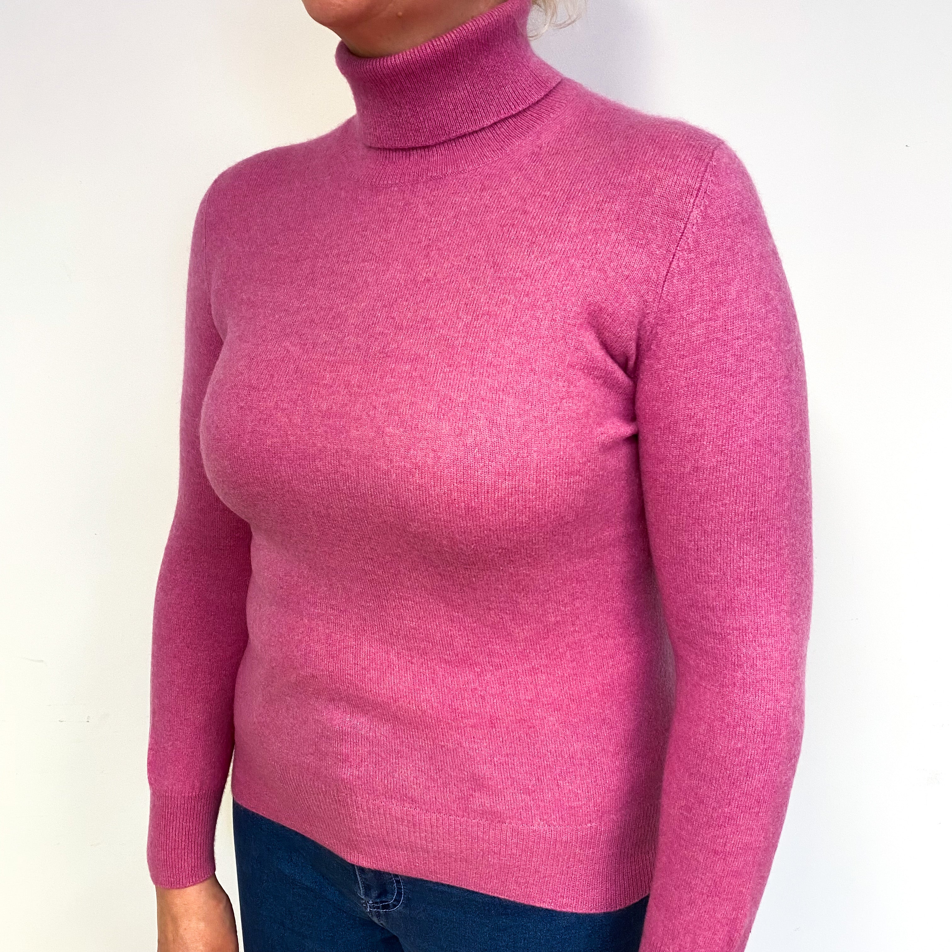 Sweet Pea Pink Cashmere Polo Neck Jumper Large