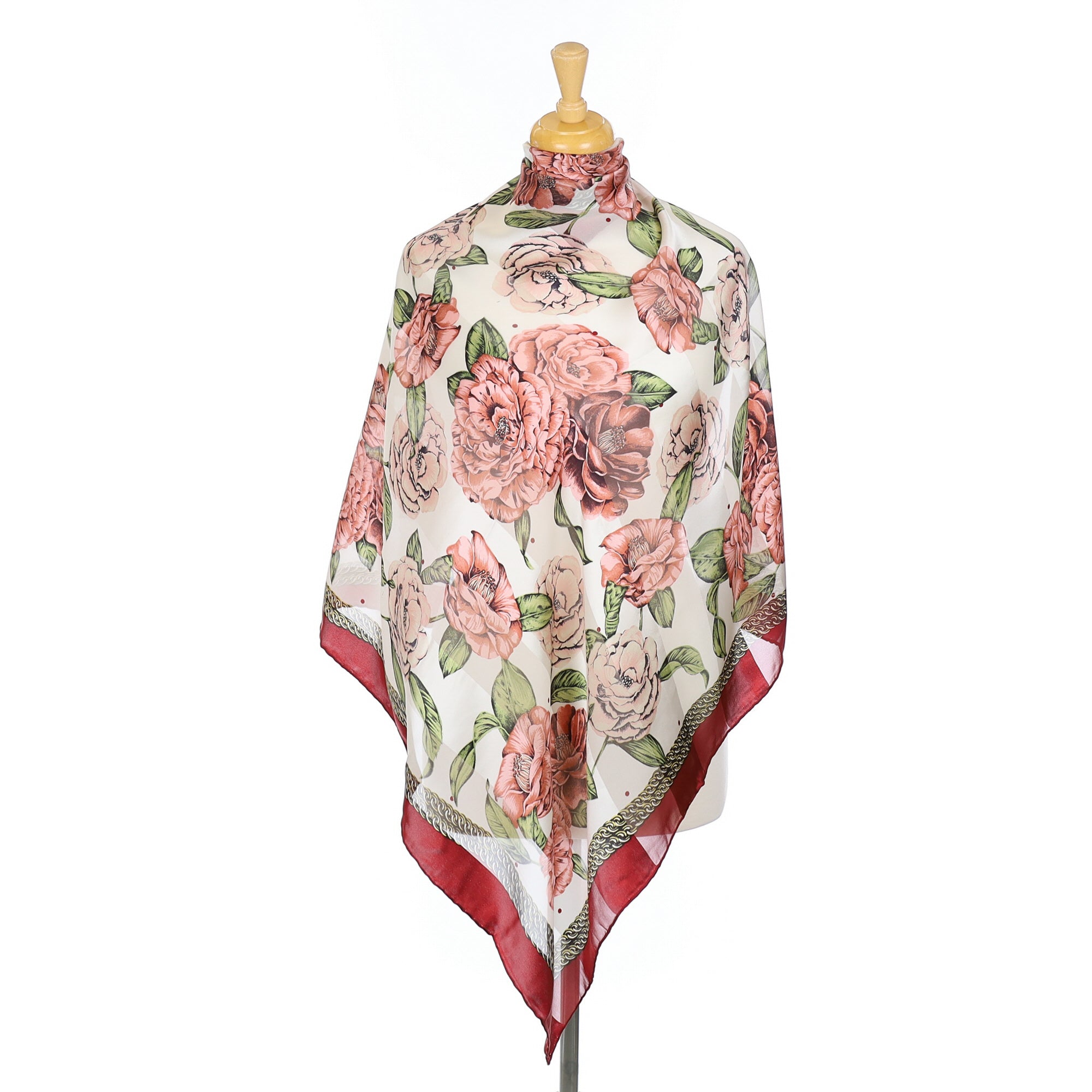 Traditional Pink Floral Silk Scarf