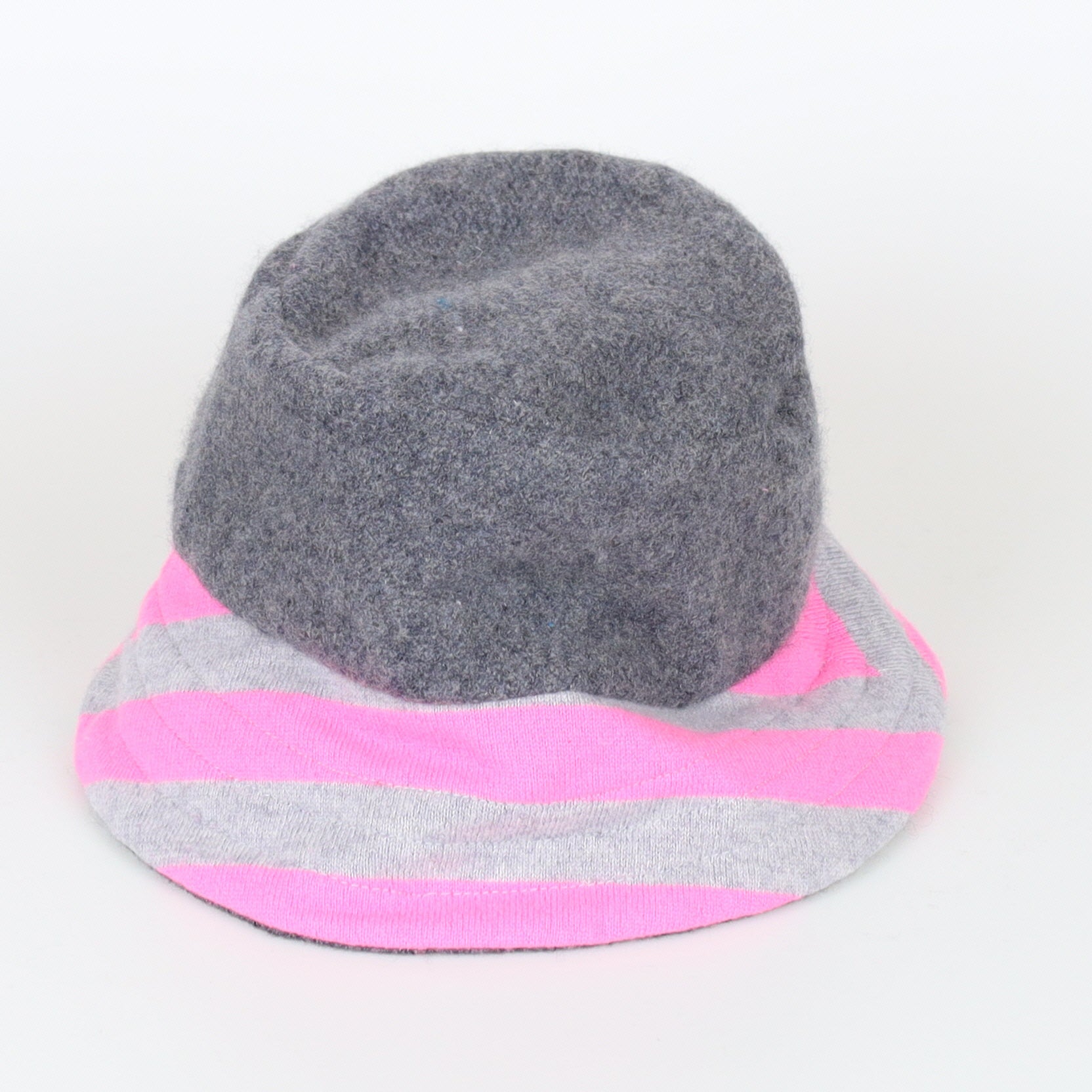 Slate Grey with Pink Stripe Reversible Cashmere Bucket Hat Medium