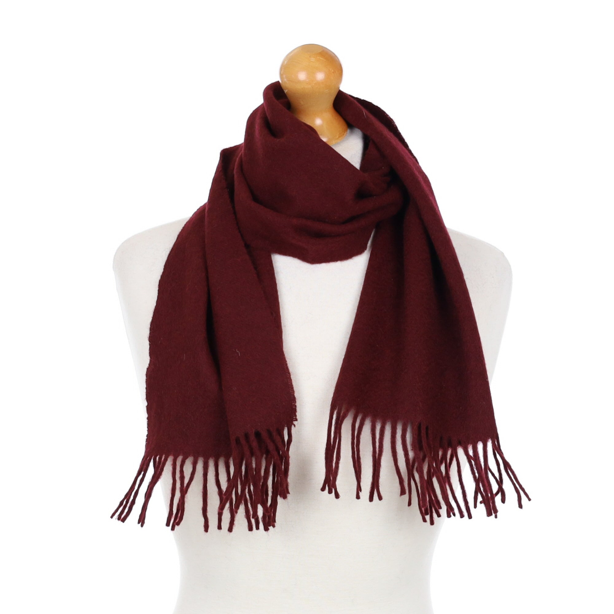 Wine Red Cashmere Fringed Woven Scarf