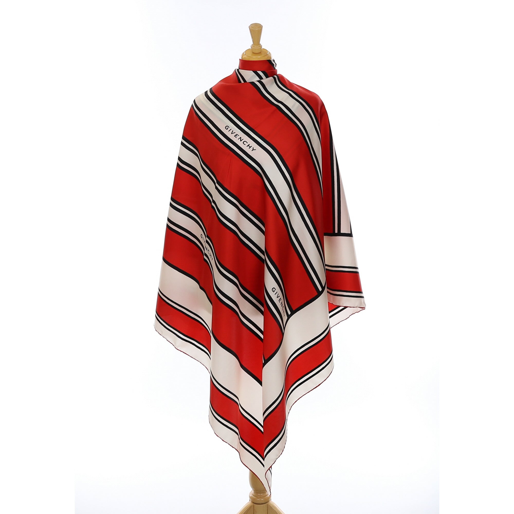 Large Unworn Givenchy Designer Red Striped Silk Scarf