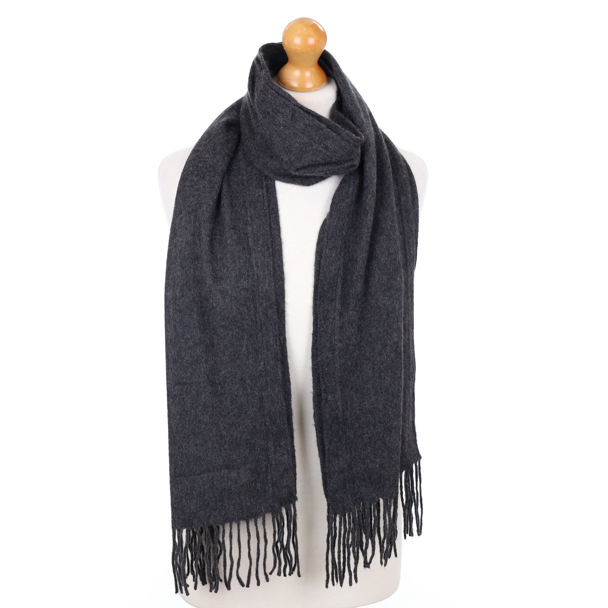 Charcoal Grey Fringed Cashmere Woven Scarf