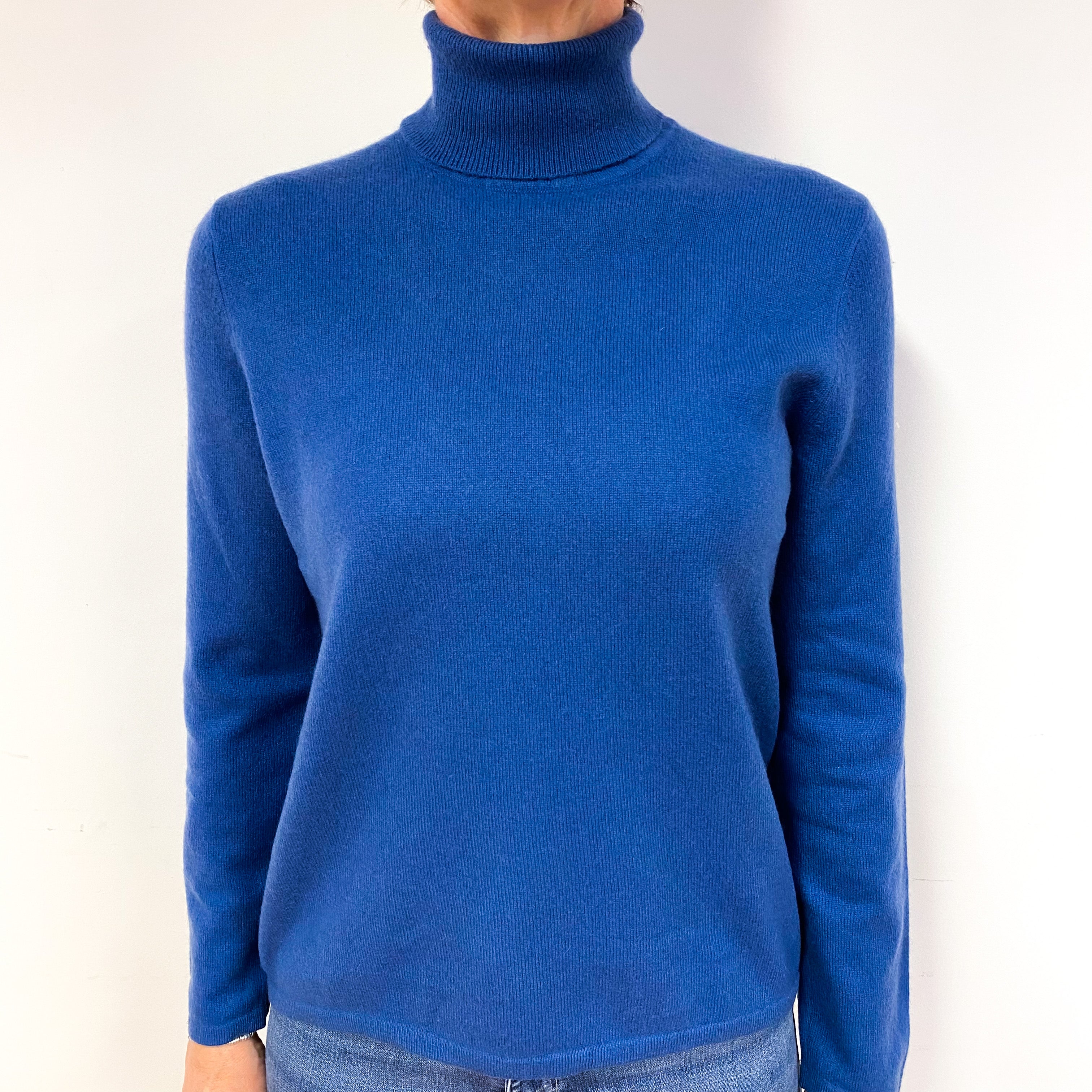 Airforce Blue Cashmere Polo Neck Jumper Medium