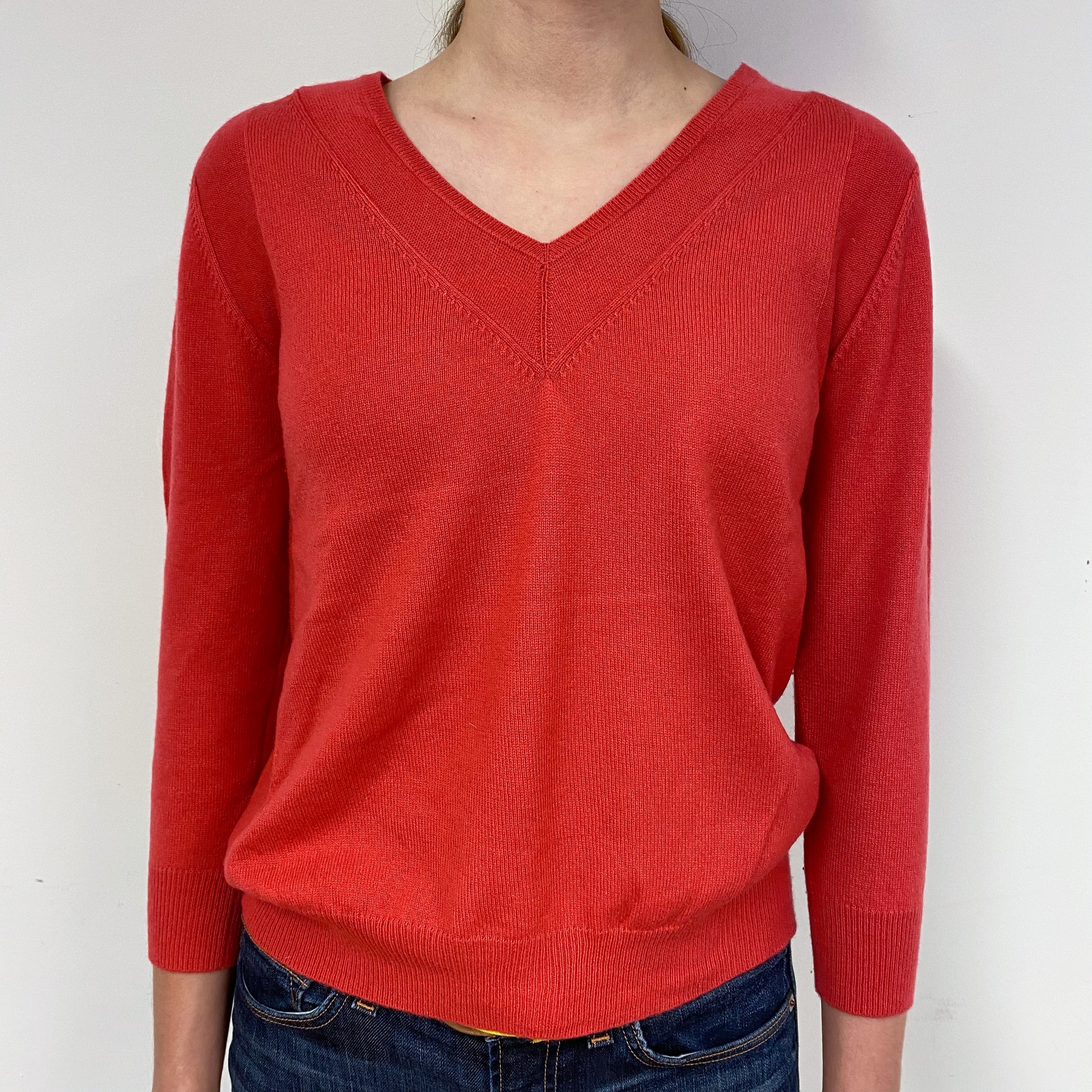 Vermillion Orange Cashmere V-Neck Jumper