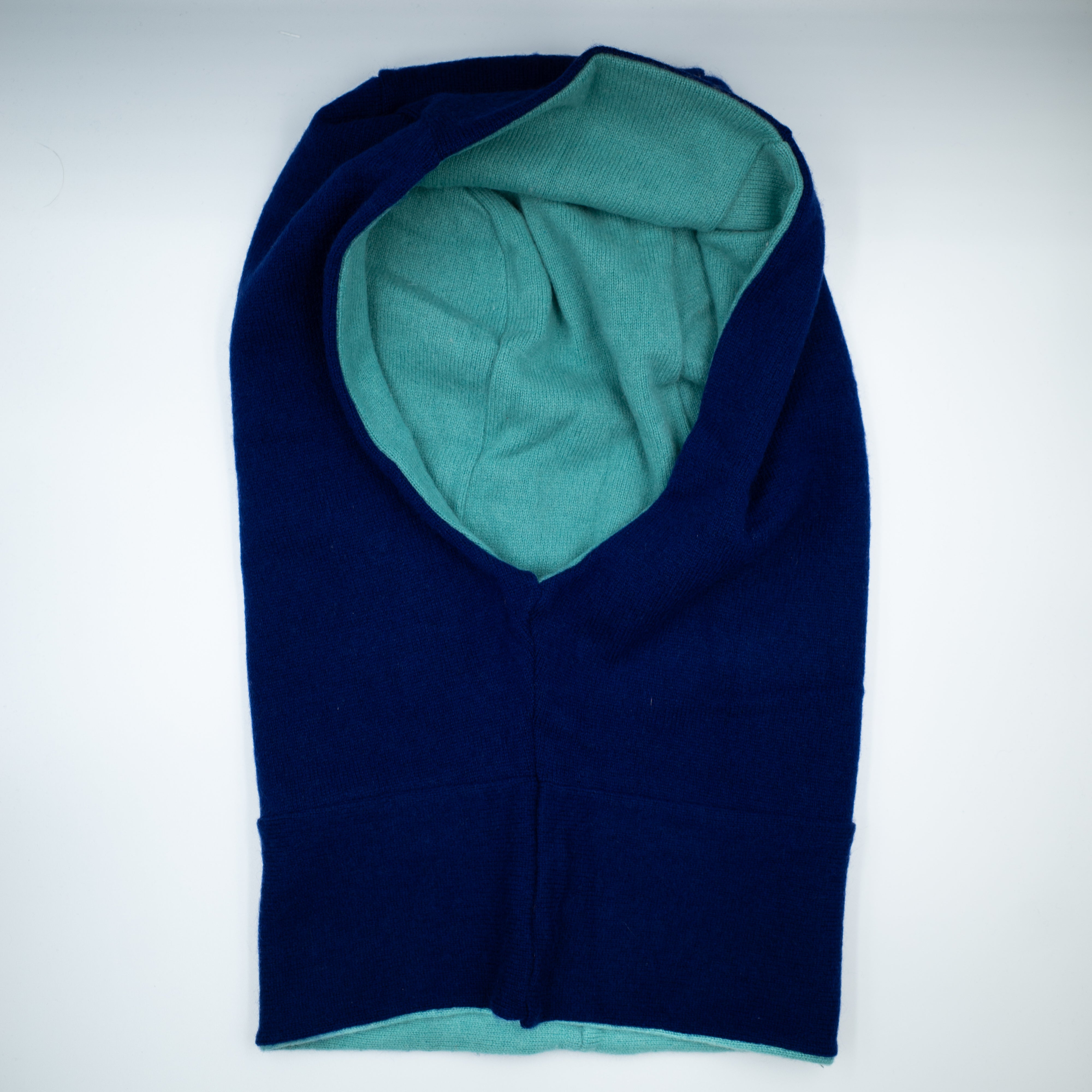 Lapis and Turquoise Blue Luxury Reversible Cashmere Hood Unisex