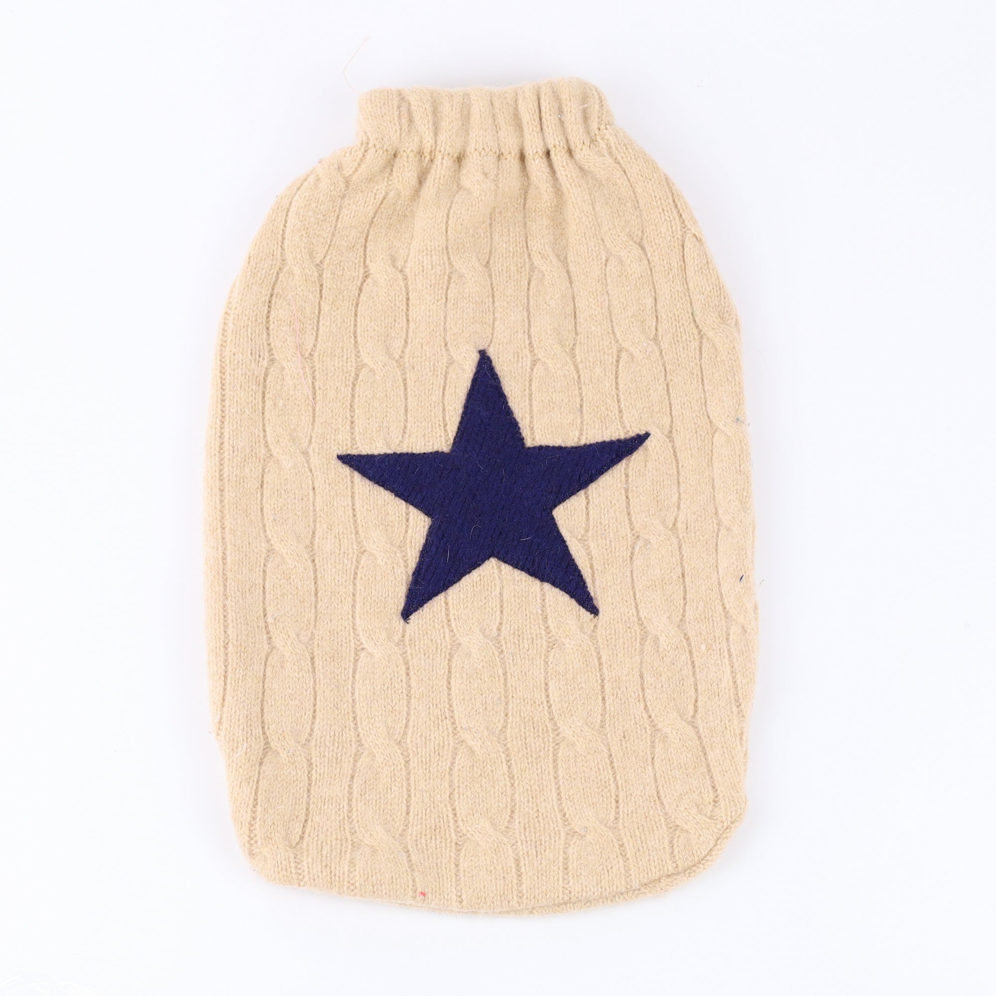 Caramel Cable and Navy Cashmere Large Hot Water Bottle