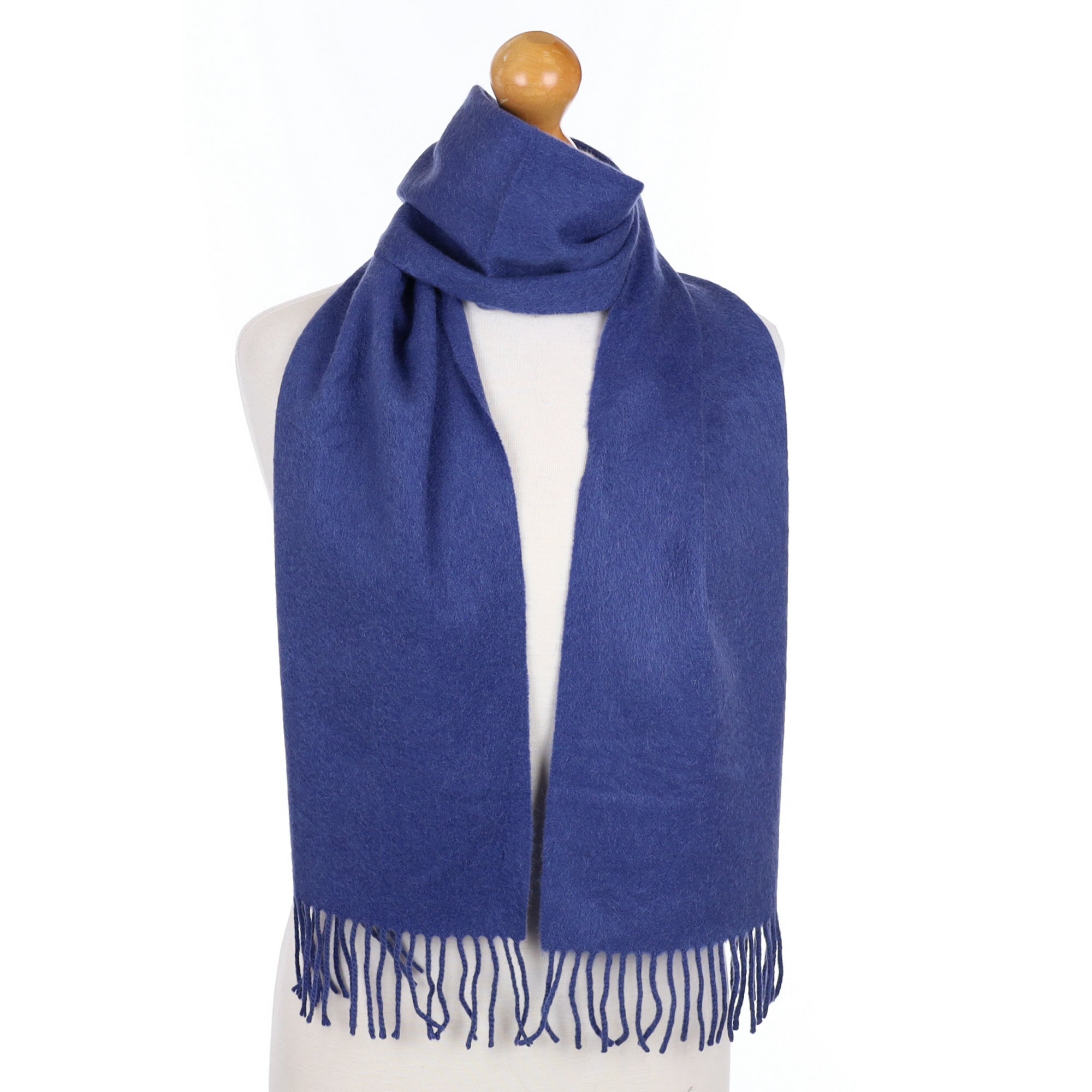 Tanzanite Blue Cashmere Fringed Woven Scarf