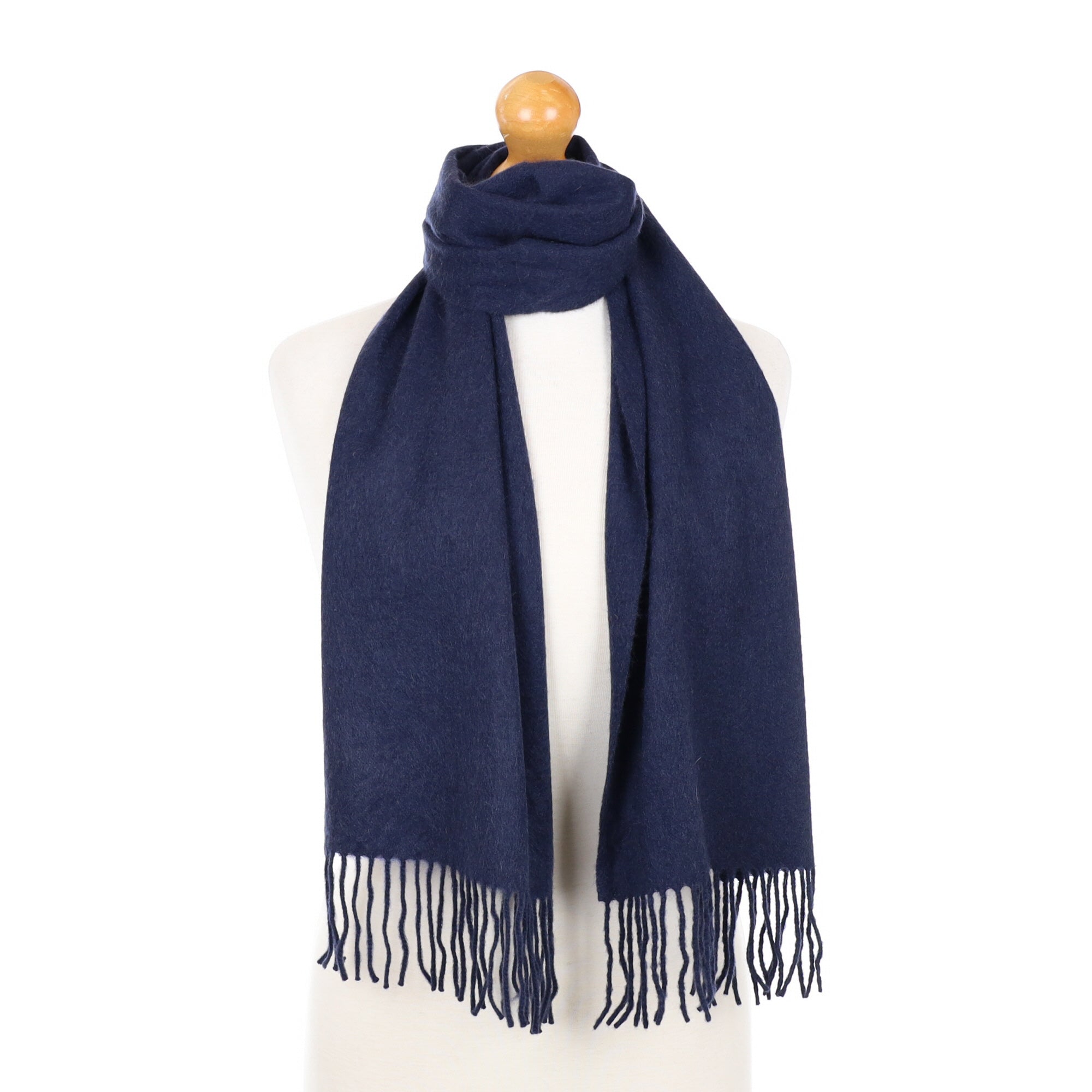 Navy Blue Cashmere Fringed Woven Scarf