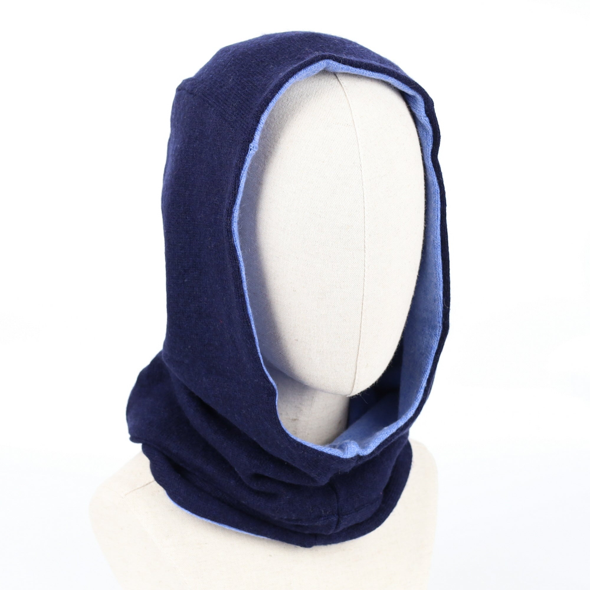 Navy and Cornflower Blue Luxury Reversible Cashmere Hood Unisex