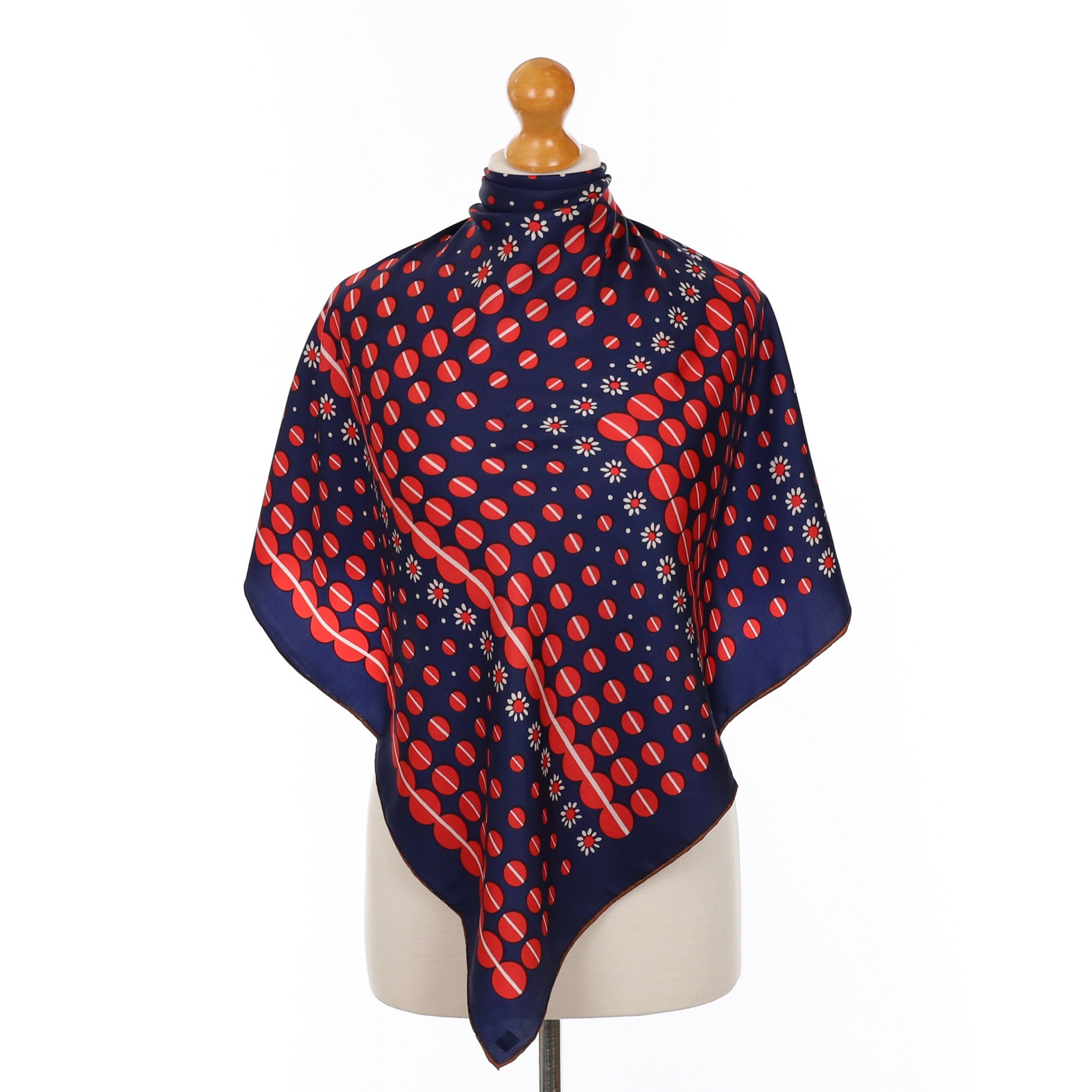 Navy and Red Spot Vintage Silk Scarf