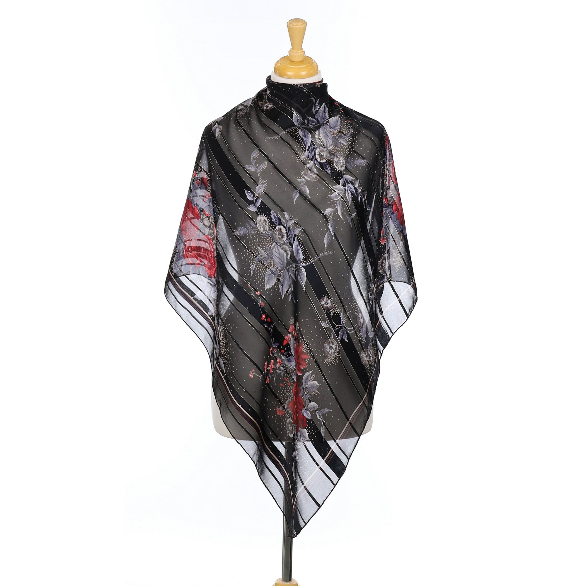 Black Floral Vintage Silk Scarf