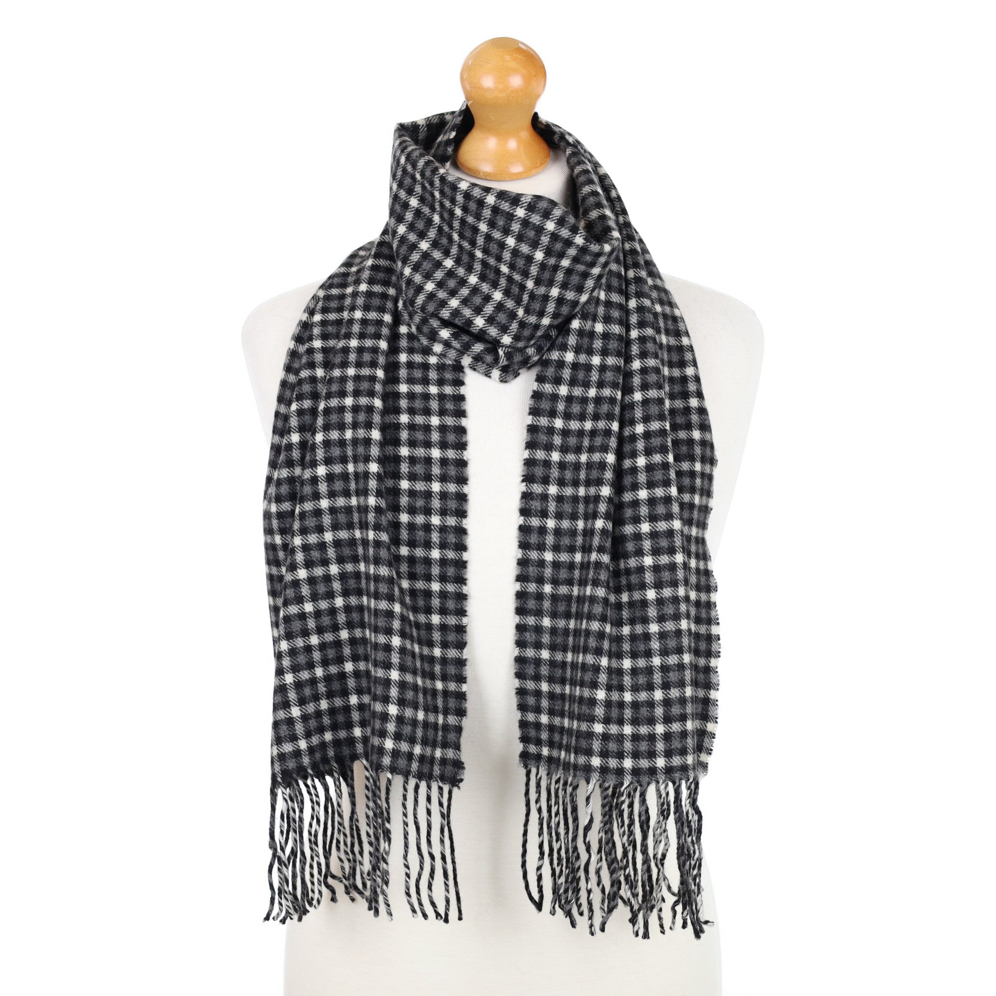 Black and White Fringed Cashmere Woven Scarf