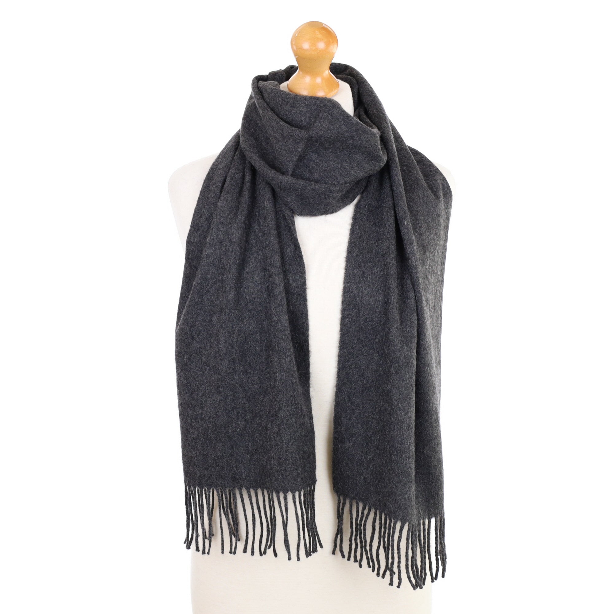 Charcoal Grey Fringed Cashmere Woven Scarf