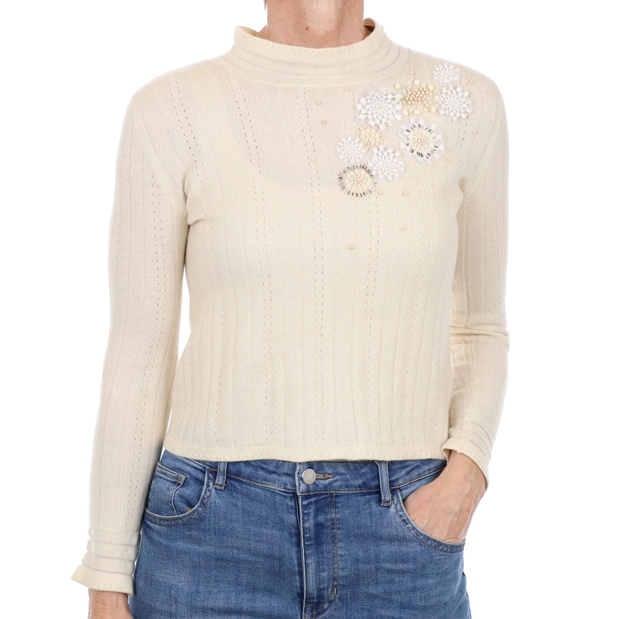 Vanilla Cream Cashmere Turtle Neck Jumper Small