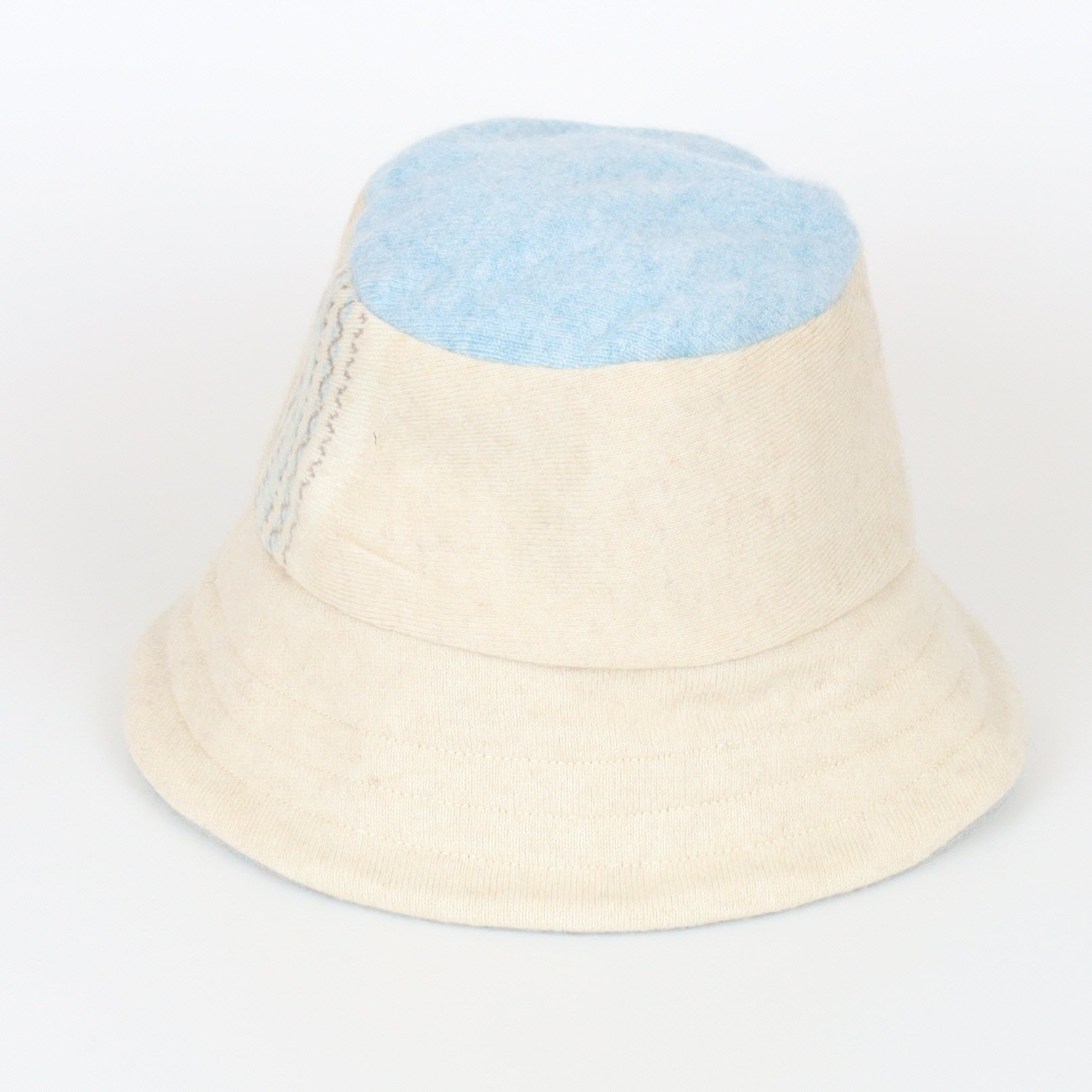 Duck Egg Blue and Cream Reversible Cashmere Bucket Hat Medium