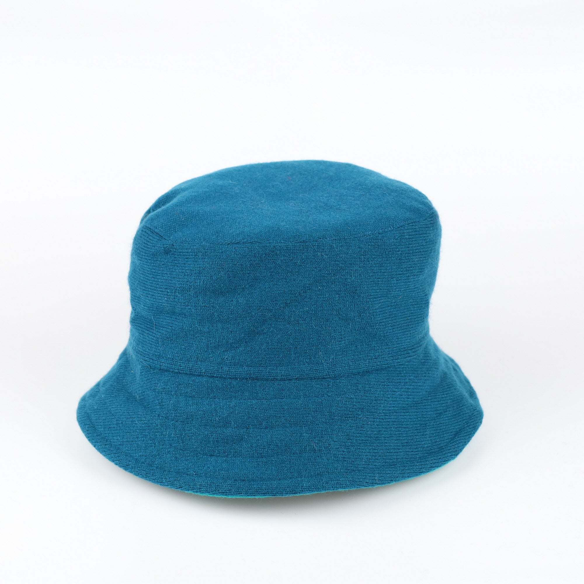 Emerald Green and Teal Reversible Cashmere Bucket Hat Small