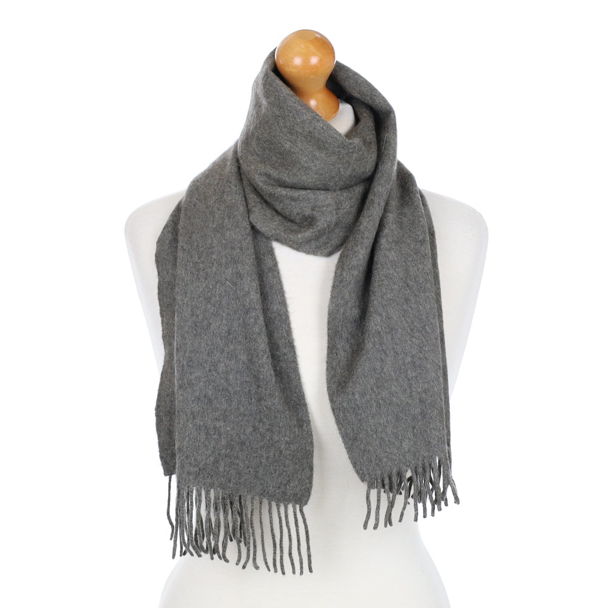 Ash Grey Fringed Cashmere Woven Scarf