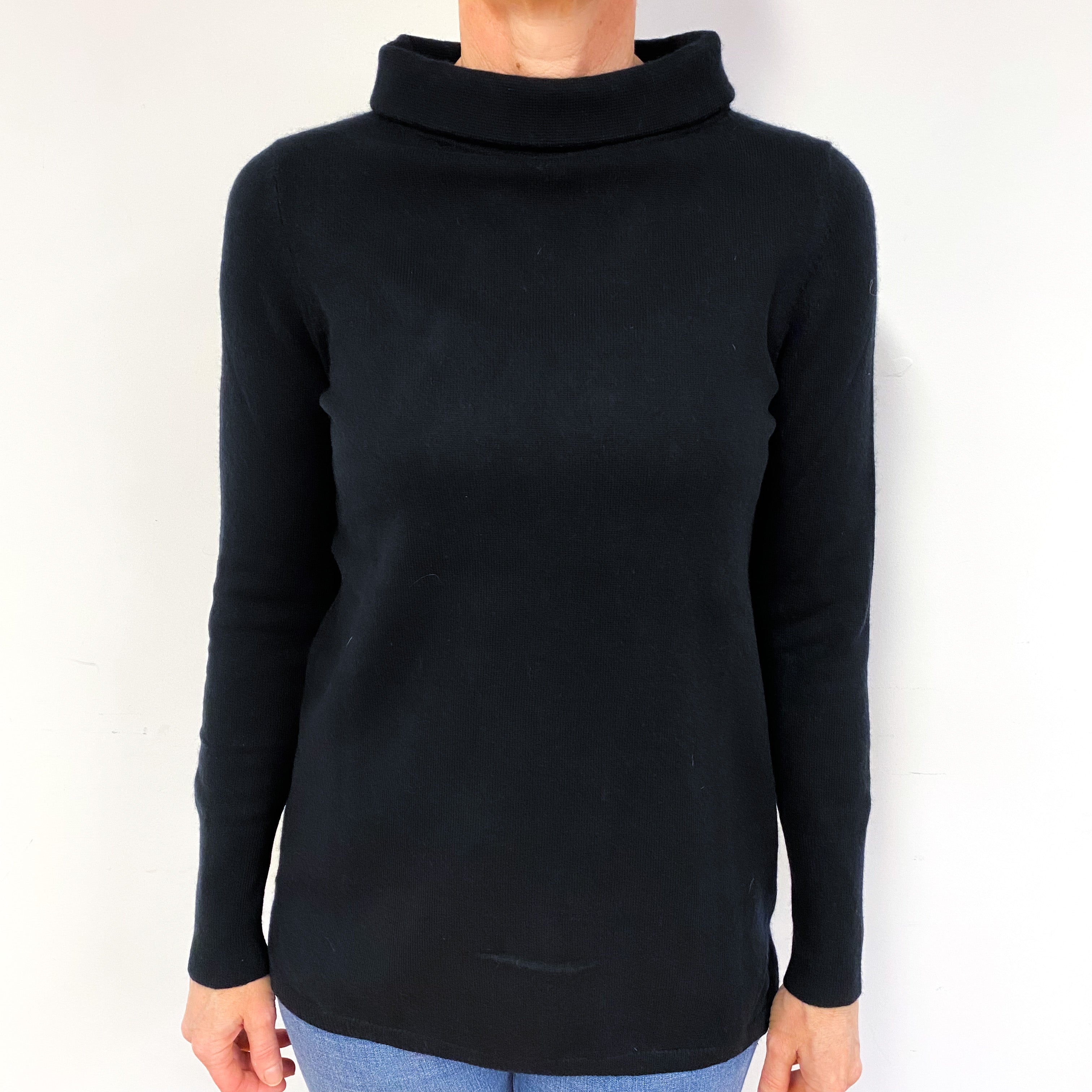 Black Cashmere Polo Neck Jumper Medium