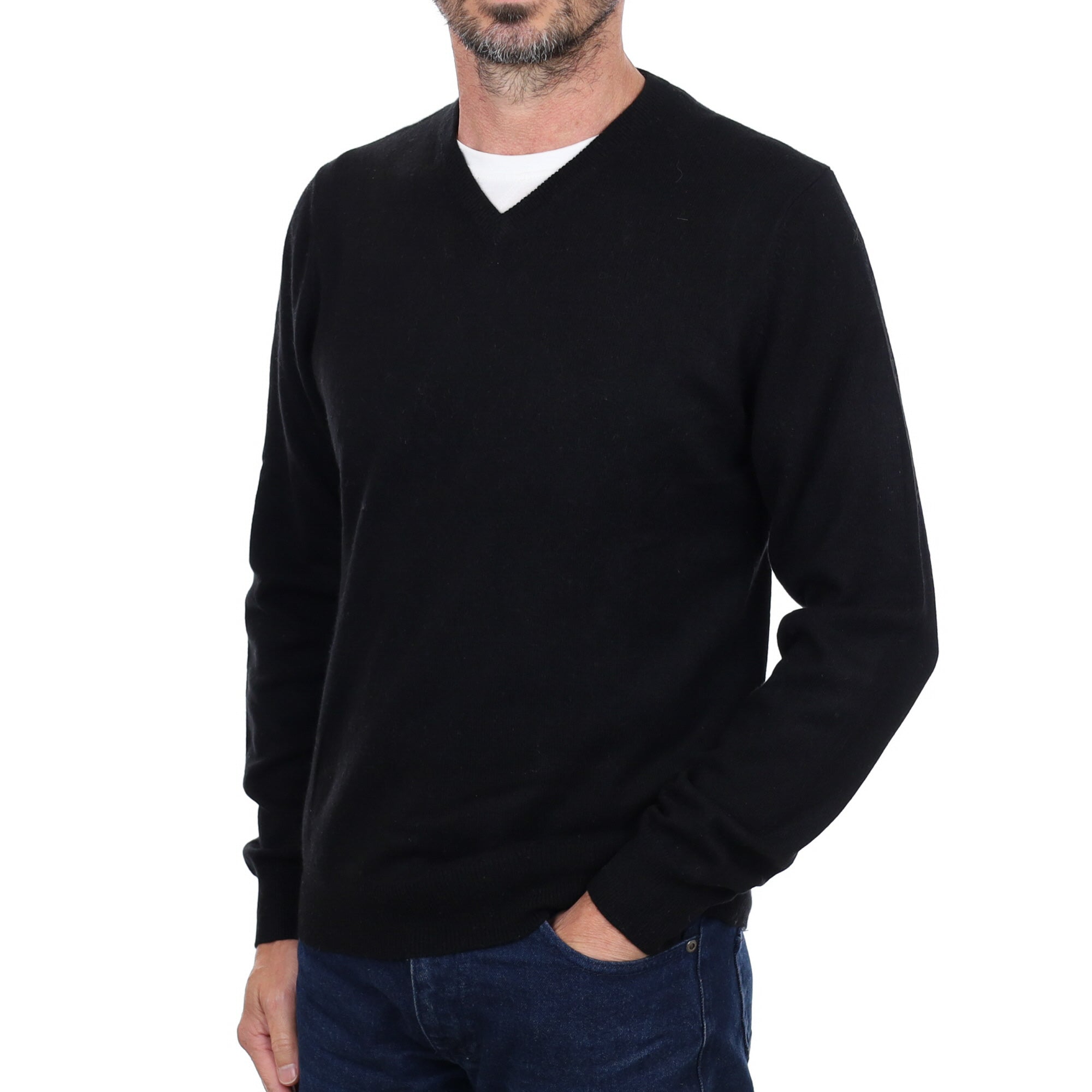 Men's Black Cashmere V Neck Jumper Small