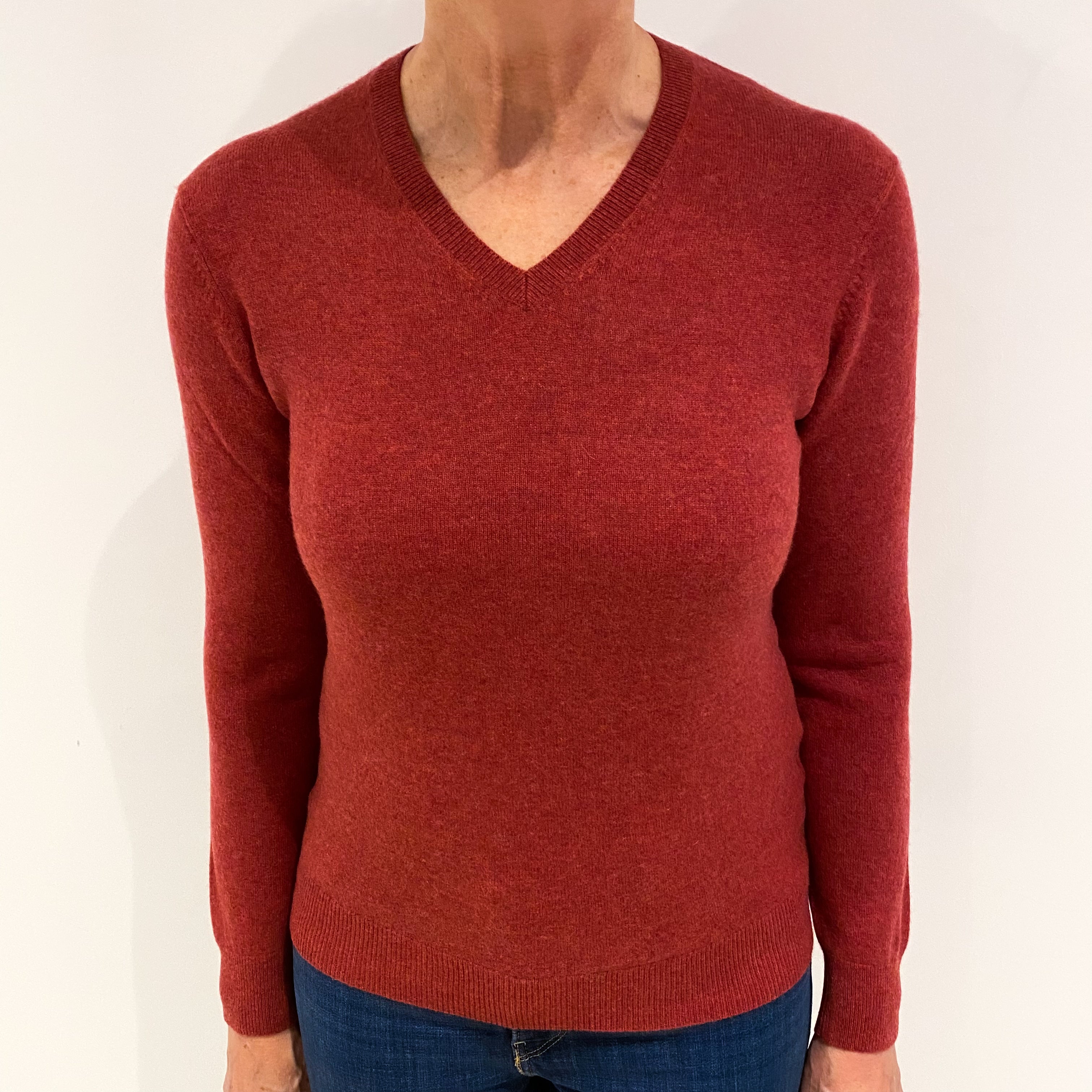 Paprika Red Cashmere V Neck Jumper Medium