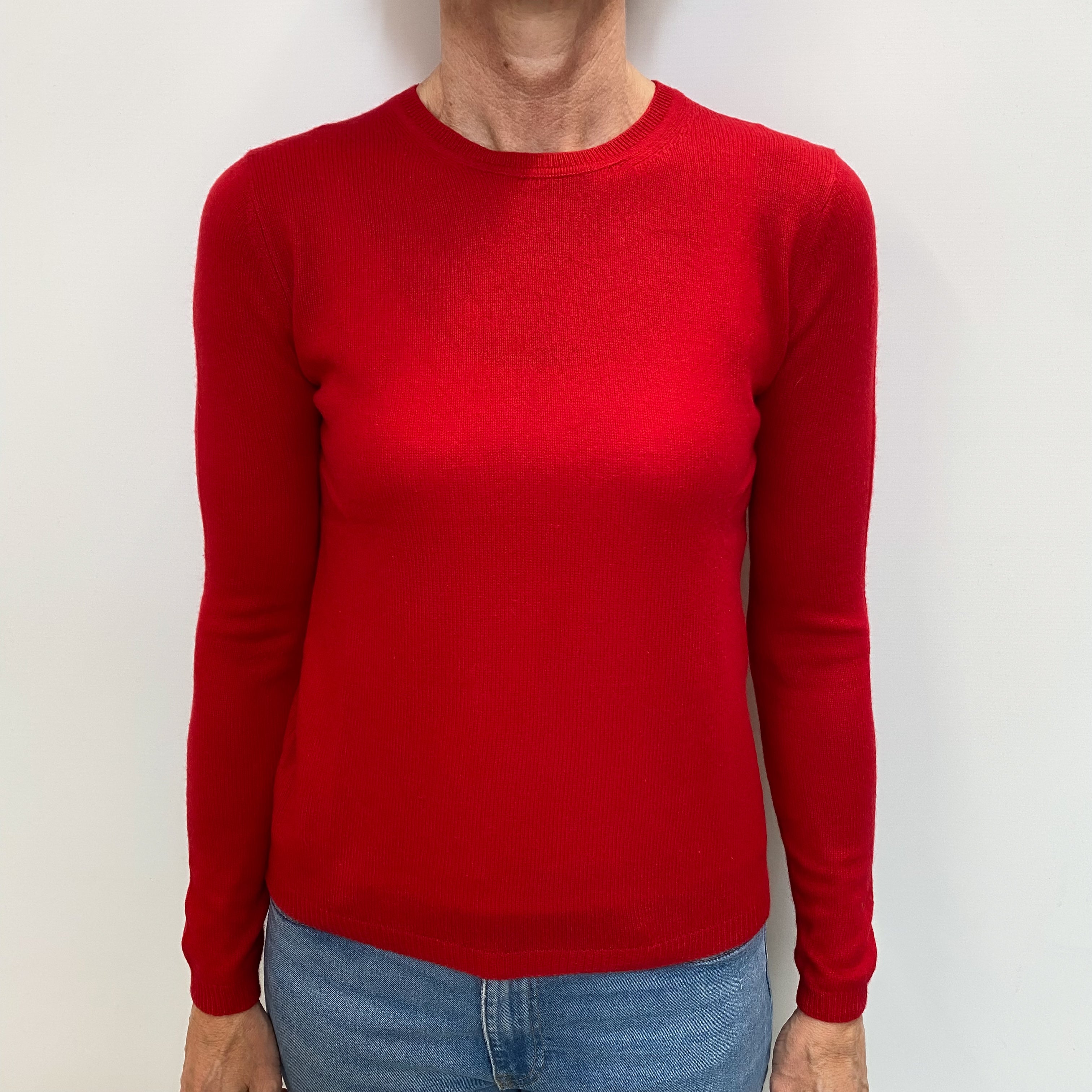 Scarlet Red Lightweight Cashmere Crew Neck Jumper Small